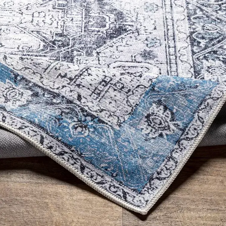 Mya Machine Washable Oriental Brick Red/Light Gray Area Rug