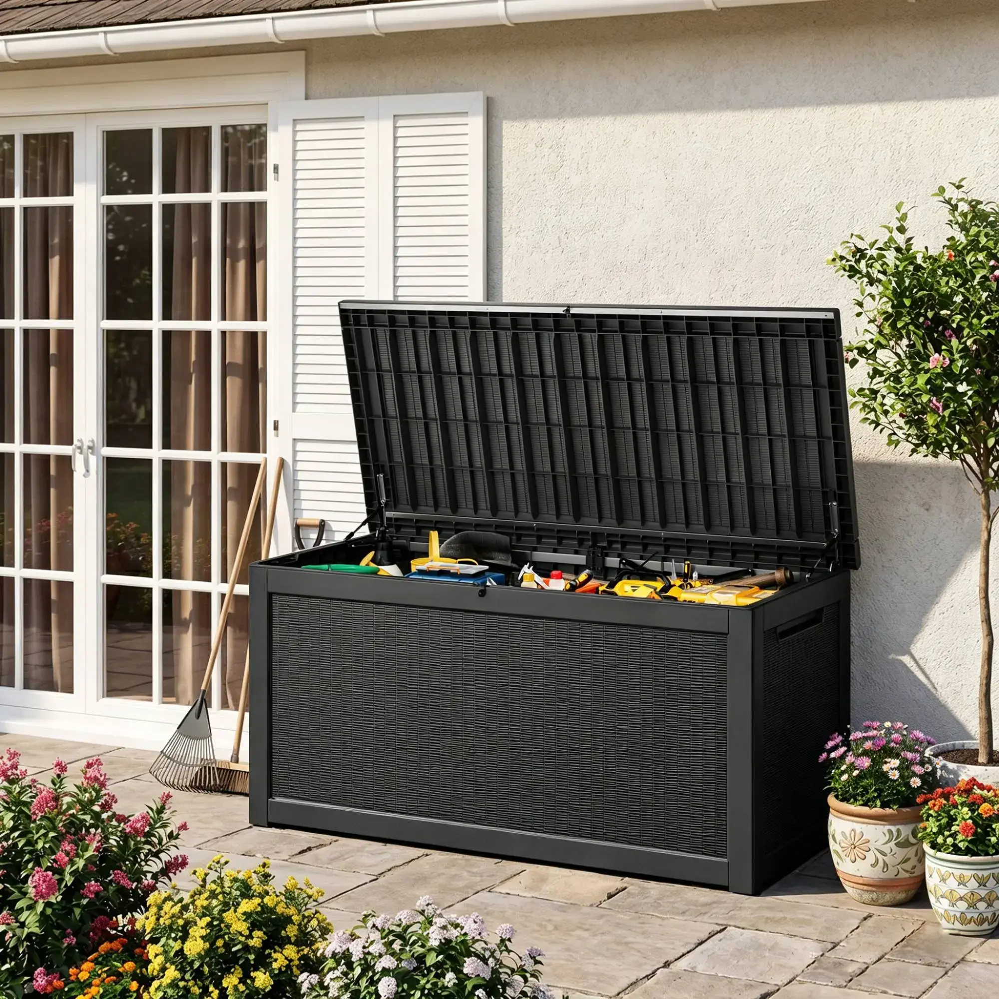 180/230/260 Gallon Outdoor Storage Deck Box for Patio Furniture Cushions Garden Tools，Waterproof，Doubles as Table or Seating. Summervibes