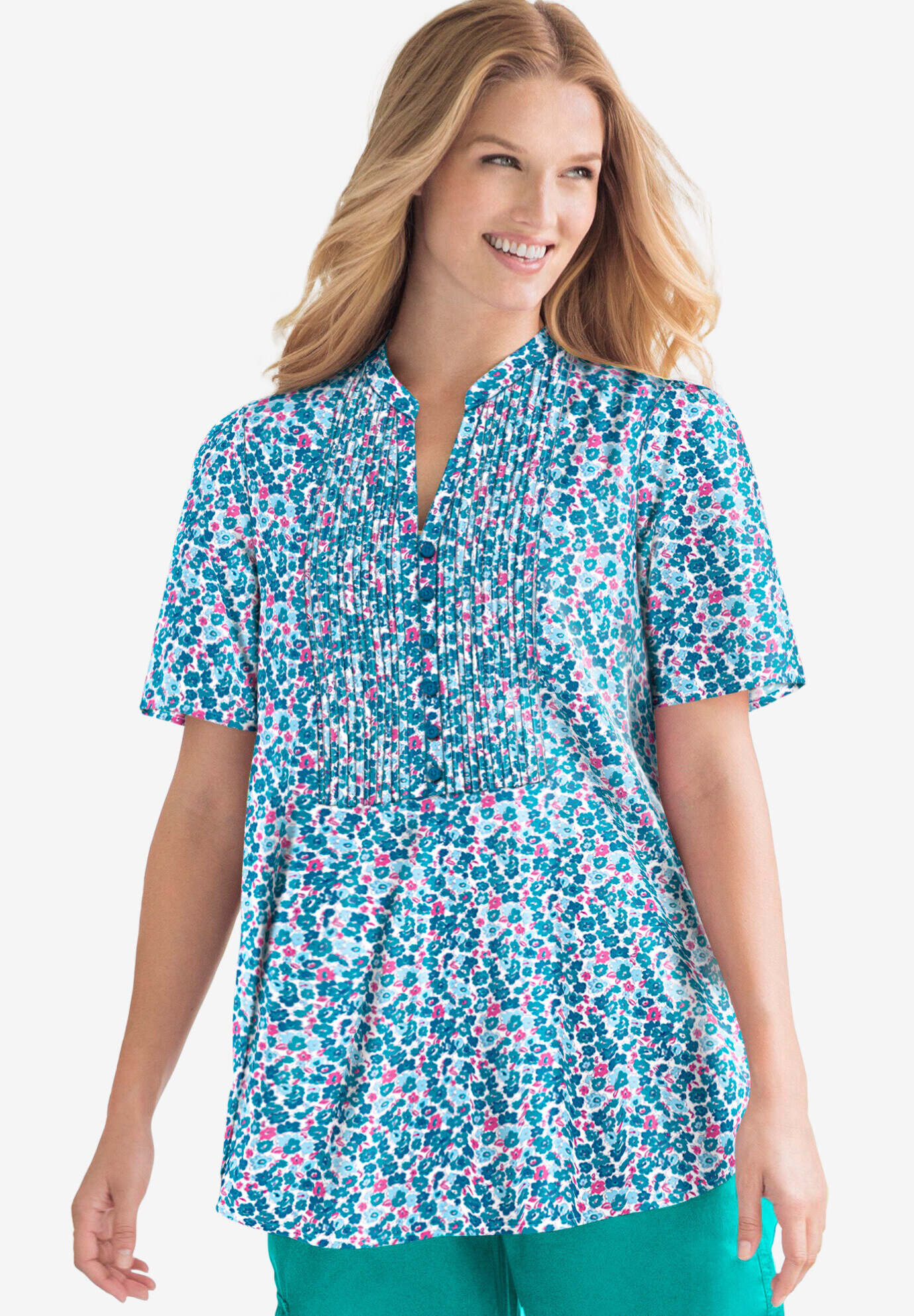 Pintucked Half-Button Tunic