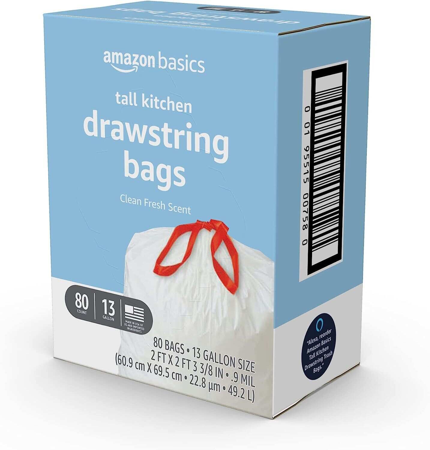 Tall Kitchen Drawstring Trash Bags, 13 Gallon, Unscented, 120 Count (Previously Solimo)