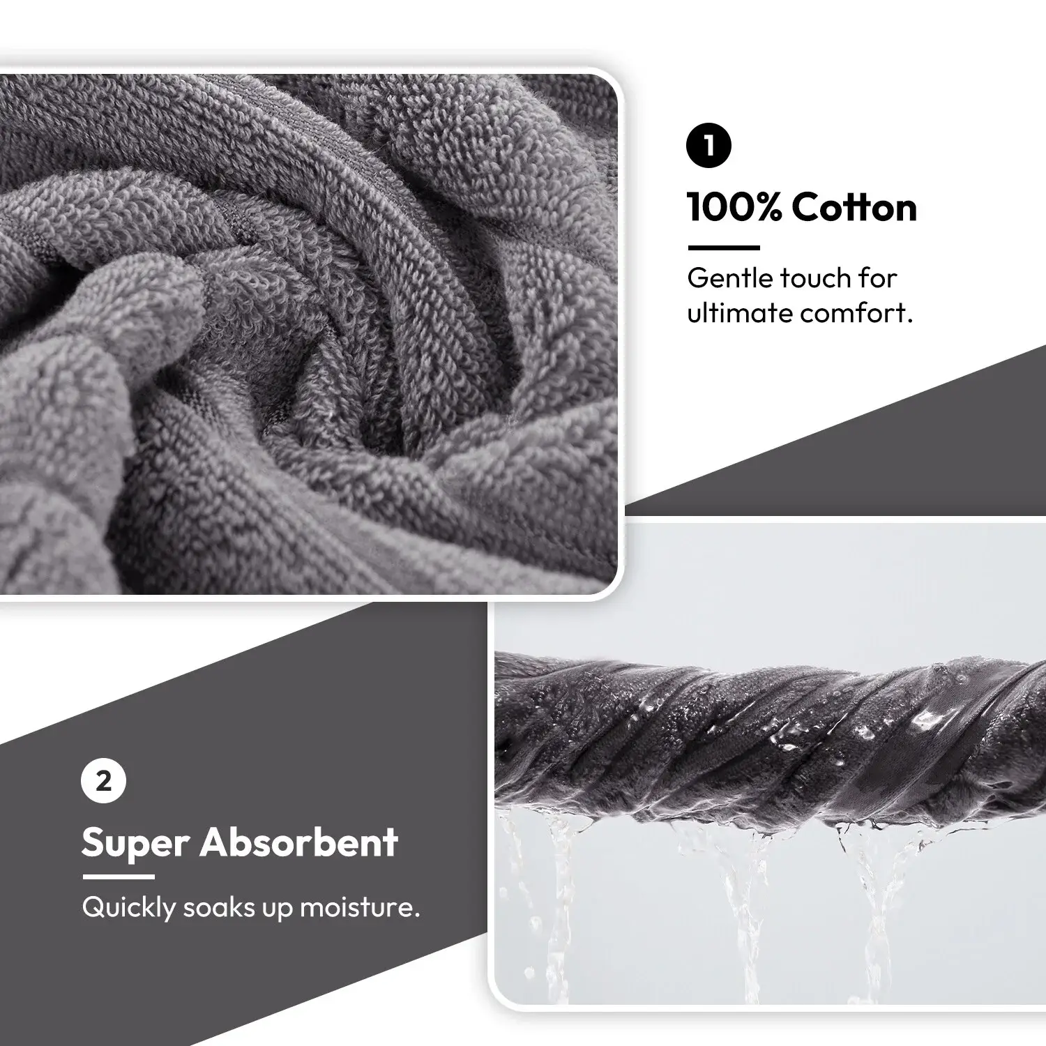 8 Piece Oversized Bath Towel Set, 100% Cotton Bath Towels, Highly Absorbant Bordered Towels