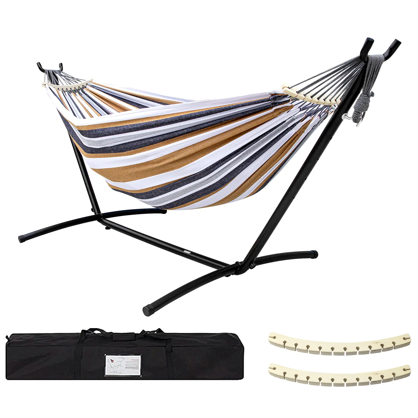 Hammock with Heavy Duty Steel Stand, 450lb Weight Capacity, Carry Bag & Anti-Roll Balance Beams Included