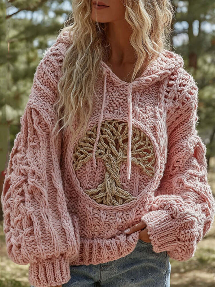 Women's Viking Tree Of Life Art Knit Hooded Sweater