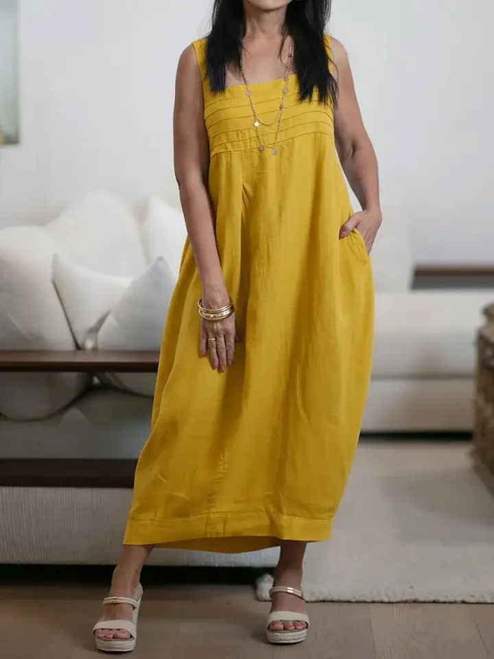 🔥Summer Arrivals🌟Women's New Spring Collection Square-neck Sleeveless Casual Loose Cotton And Linen Sundress