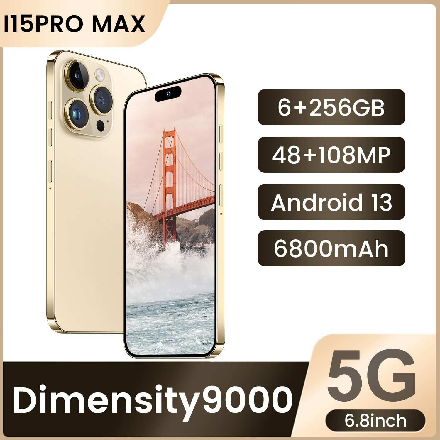 I15 Pro MAX Smartphone Unlocked Cell Phone,Battery 6800mAh 6.8 HD Screen Unlocked Phone,6+256GB Android 13 with 128GB Memory Card,Dual SIM/5G/Fingerprint Lock/Face ID (Blue Titanium, 6+256)