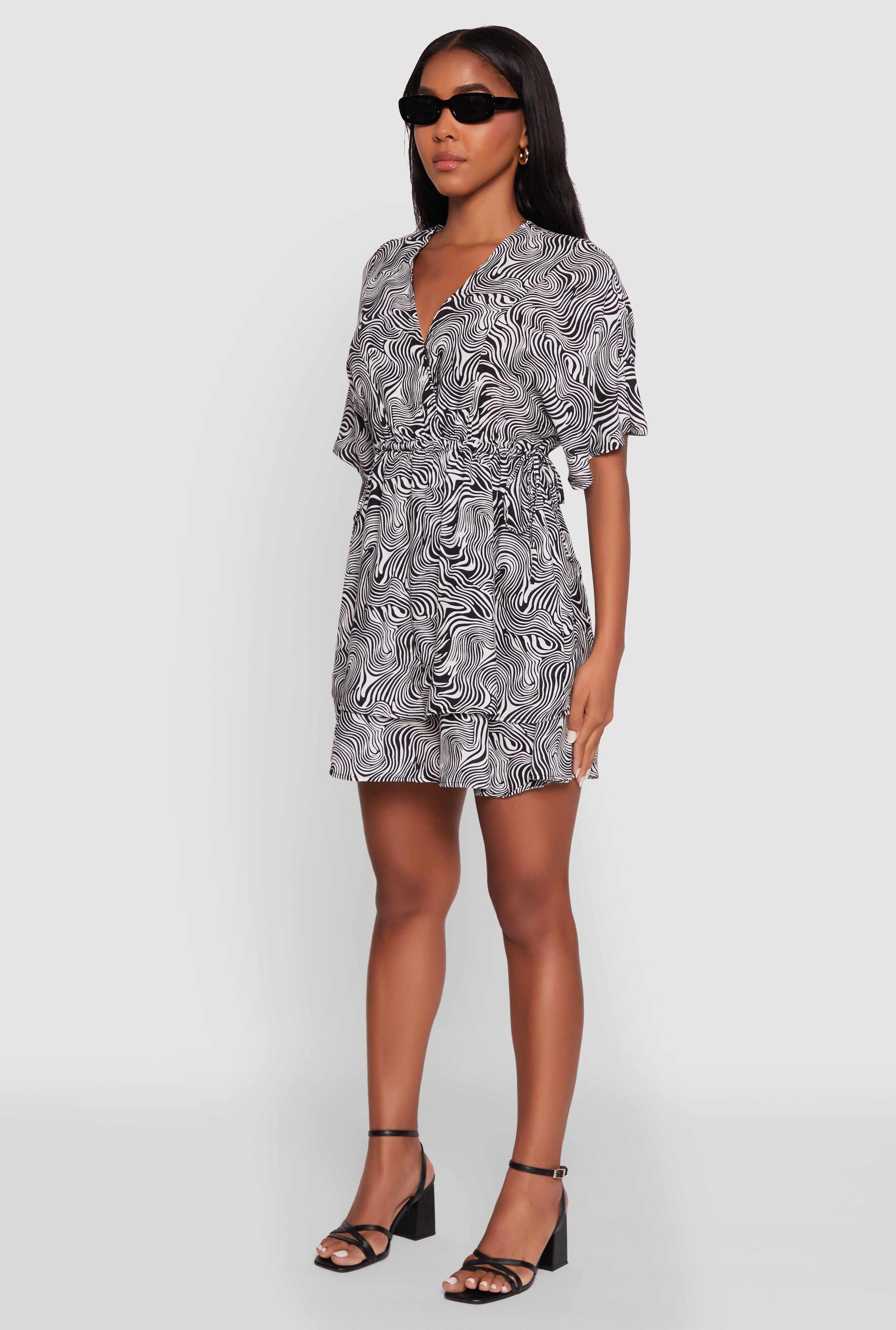 Trendy Psychedelic Swirl V-Neck Tiered Dress