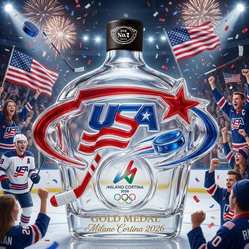 2026 Winter Olympics USA HOCKEY Gold Medal Commemorative Glass Bottle