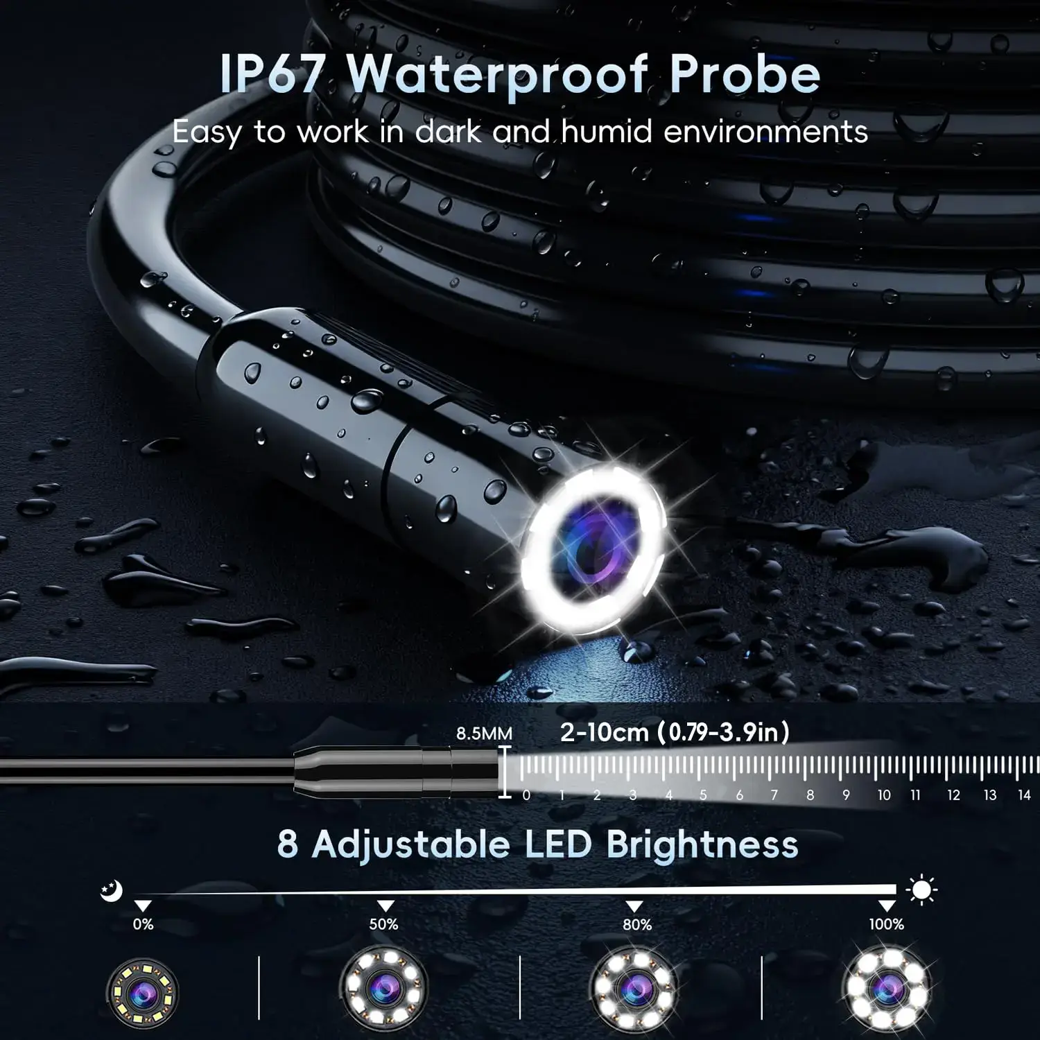 16.5FT Borescope Camera with Light, 4.3