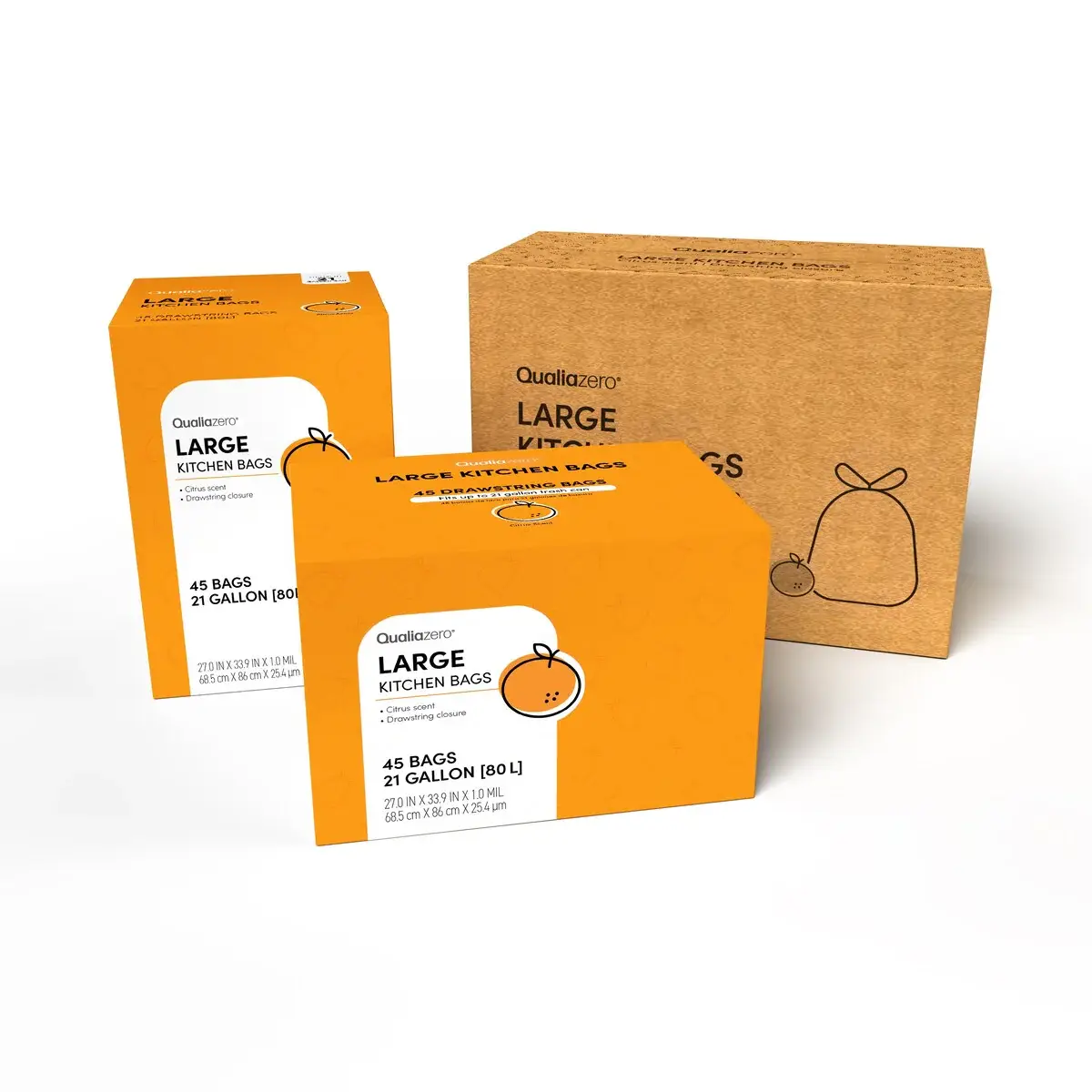 Qualiazero 21 Gallon Drawstring Trash Bag - 45 Bags - Scented or unscented