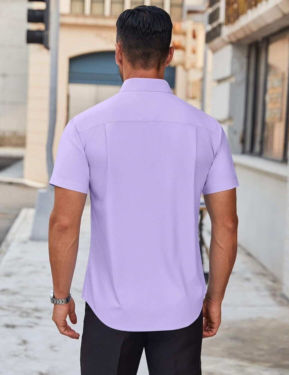 Mens Short Sleeve Dress Shirts Wrinkle Free Casual Button Down Shirts Summer Untucked Dress Shirt