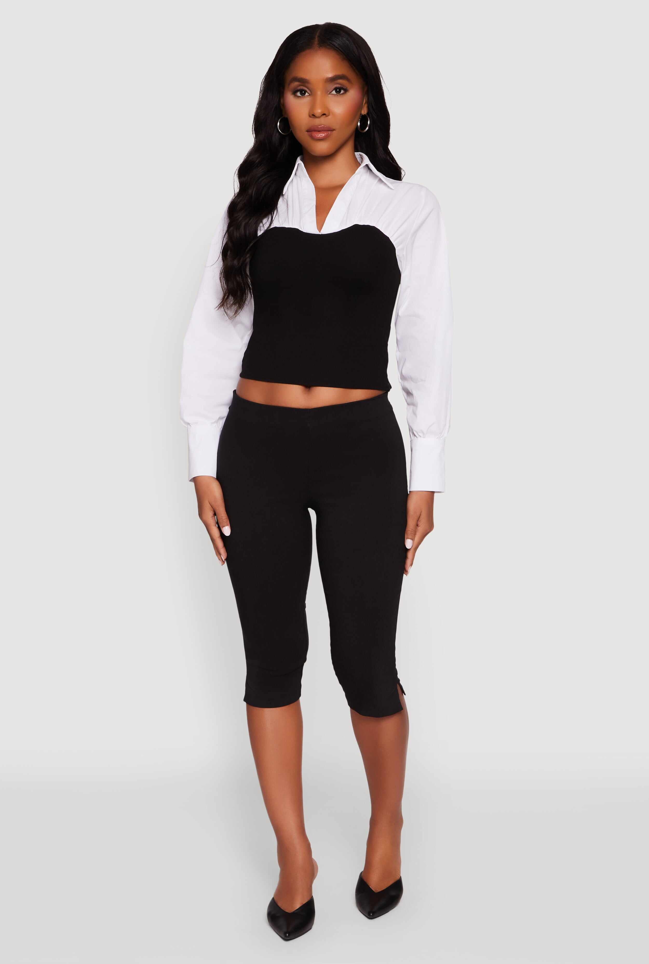 Color Blocked Ruched Ponte Blouse