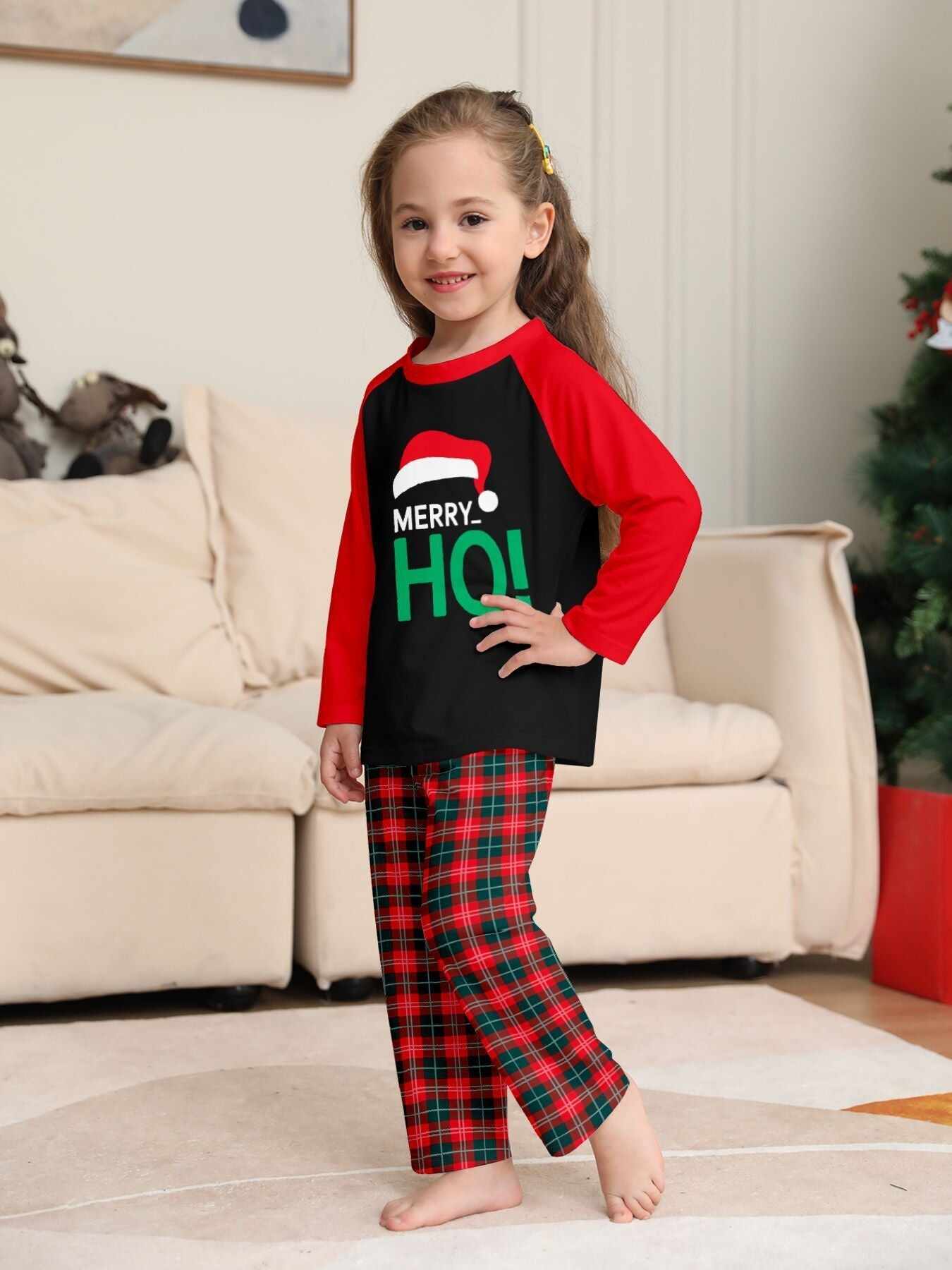Santa Hat Monogrammed Family Holiday Plaid Pajama Set