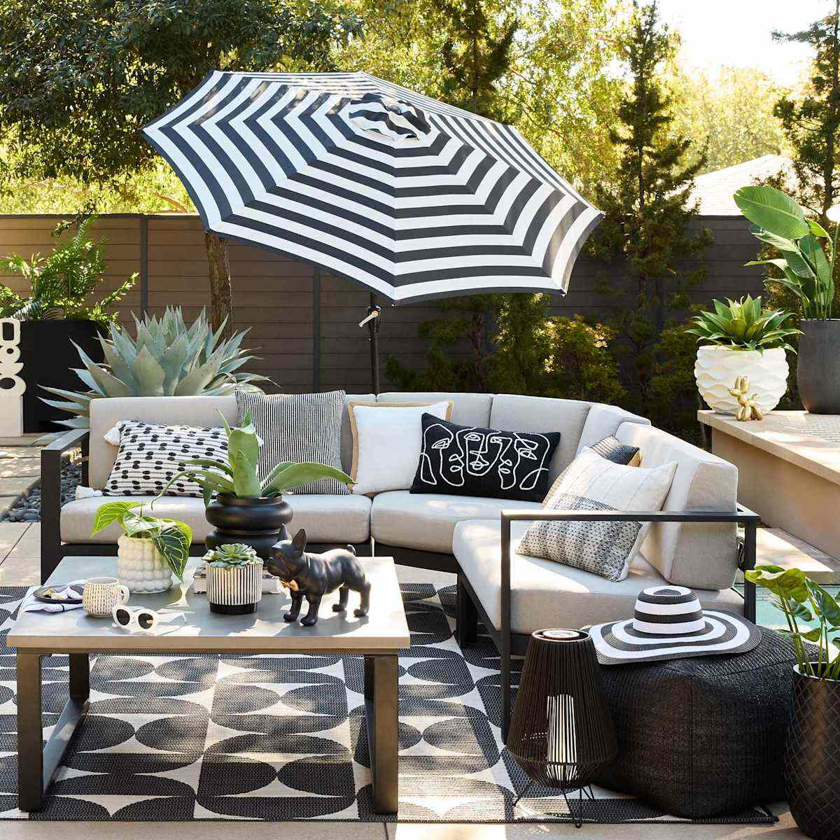 Black Awning Stripe Crank & Tilt Round Patio Umbrella, 9'