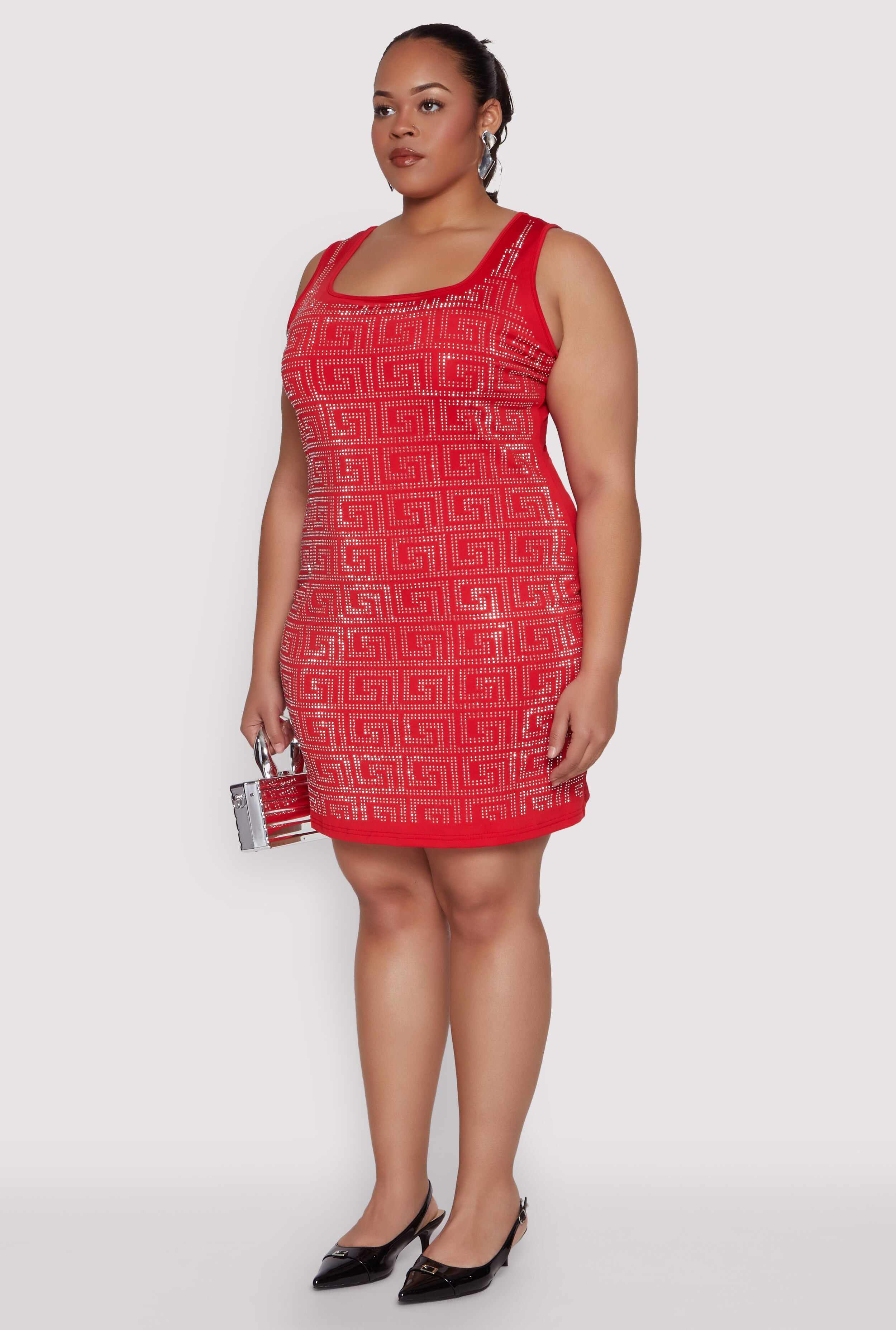 Plus Size Rhinestone Greek Key Tank Dress