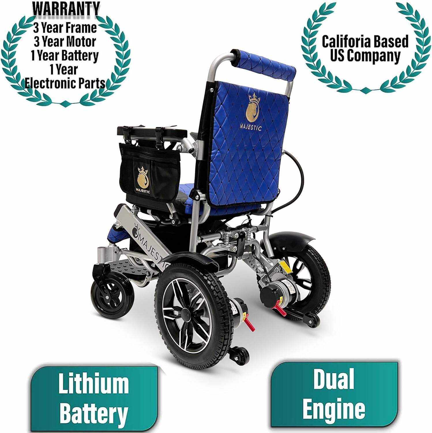 MALISA Electric Wheelchair for Adults, Portable All Terrain Lightweight Wheelchairs, Foldable Motorized Power Wheel Chair, Leather Seat (17.5