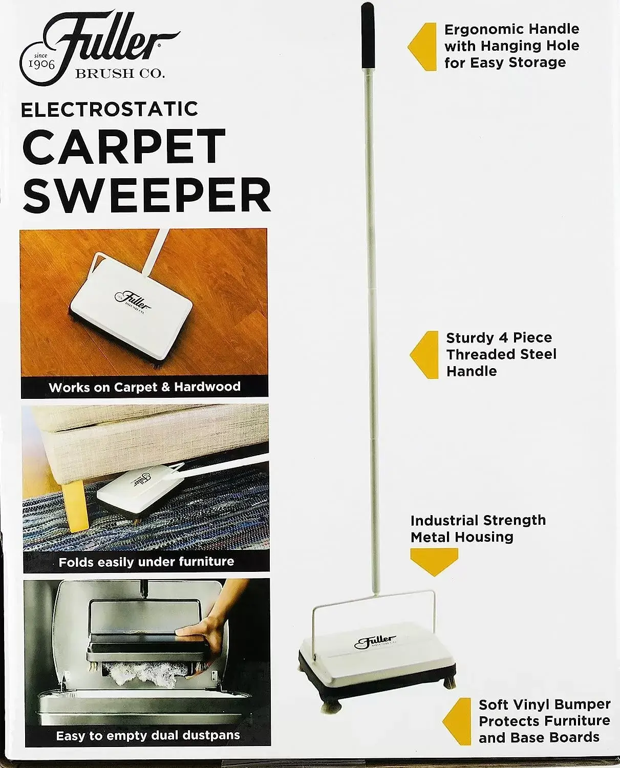 Fuller Brush 17027 Carpet & Floor Sweeper- Mini Stick Cleaner For Hardwood Surfaces, Wood Floors, Laminate, Tile- Small & Portable For The Home Or Office - Cleans Dust Pet Hair- Electrostatic & Silent