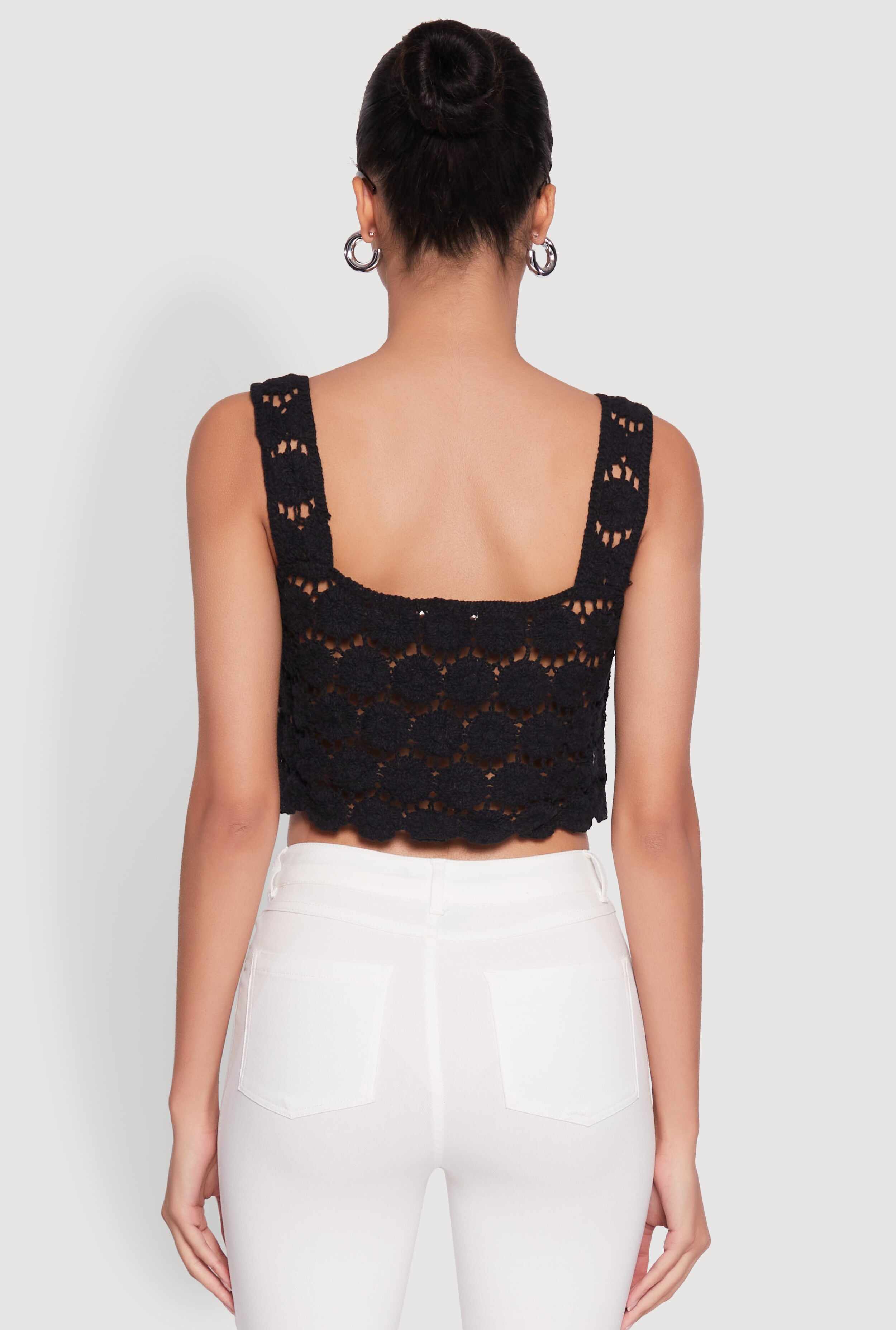 Crochet Daisy Print Sleeveless Crop Top