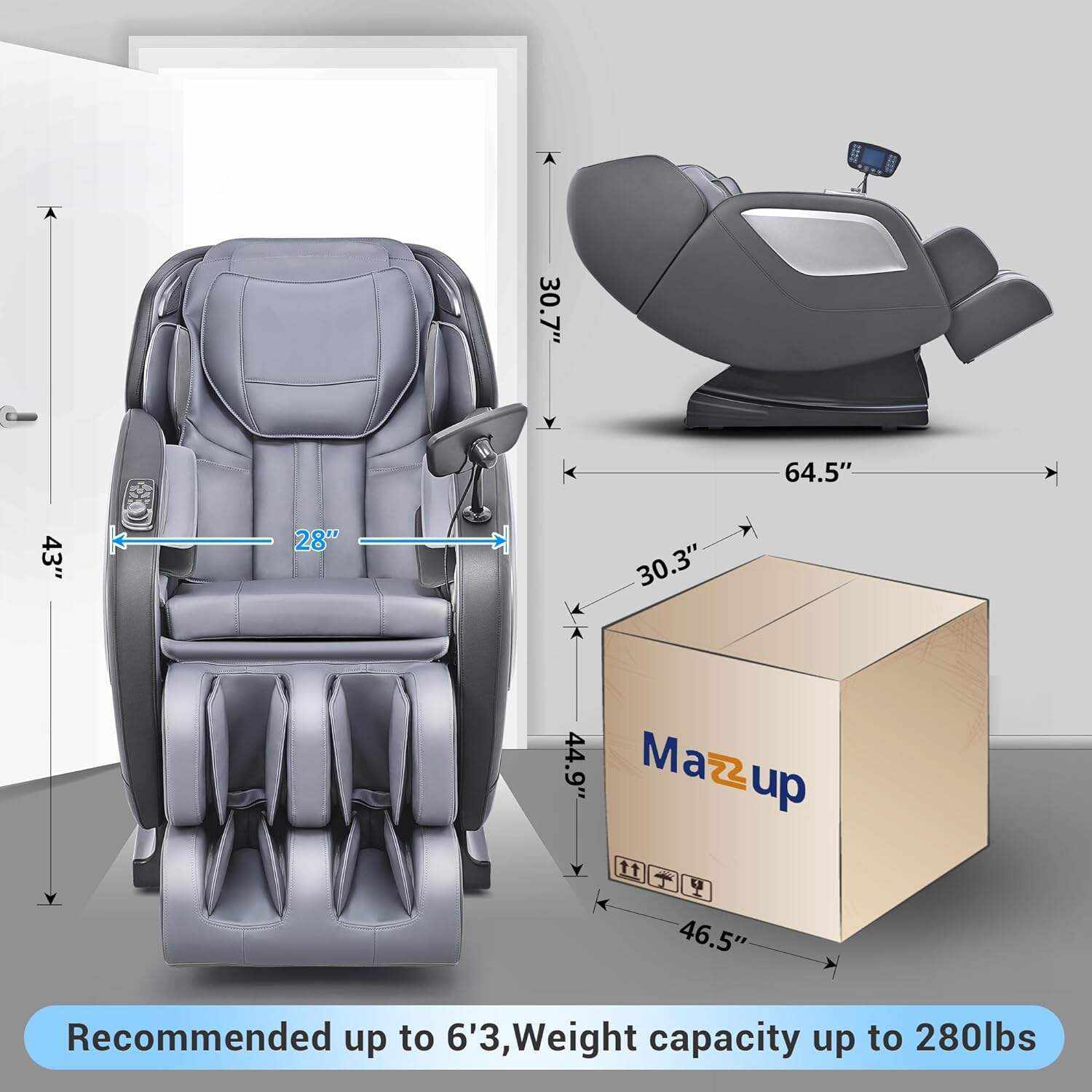 Mazzup Full Body Zero Gravity Shiatsu Massage Chair with Fully Assembled, LCD Screen, Shortcut Keys, USB Charging Port, Heat, Ideal Gift for Loved Ones, Parents, Balck