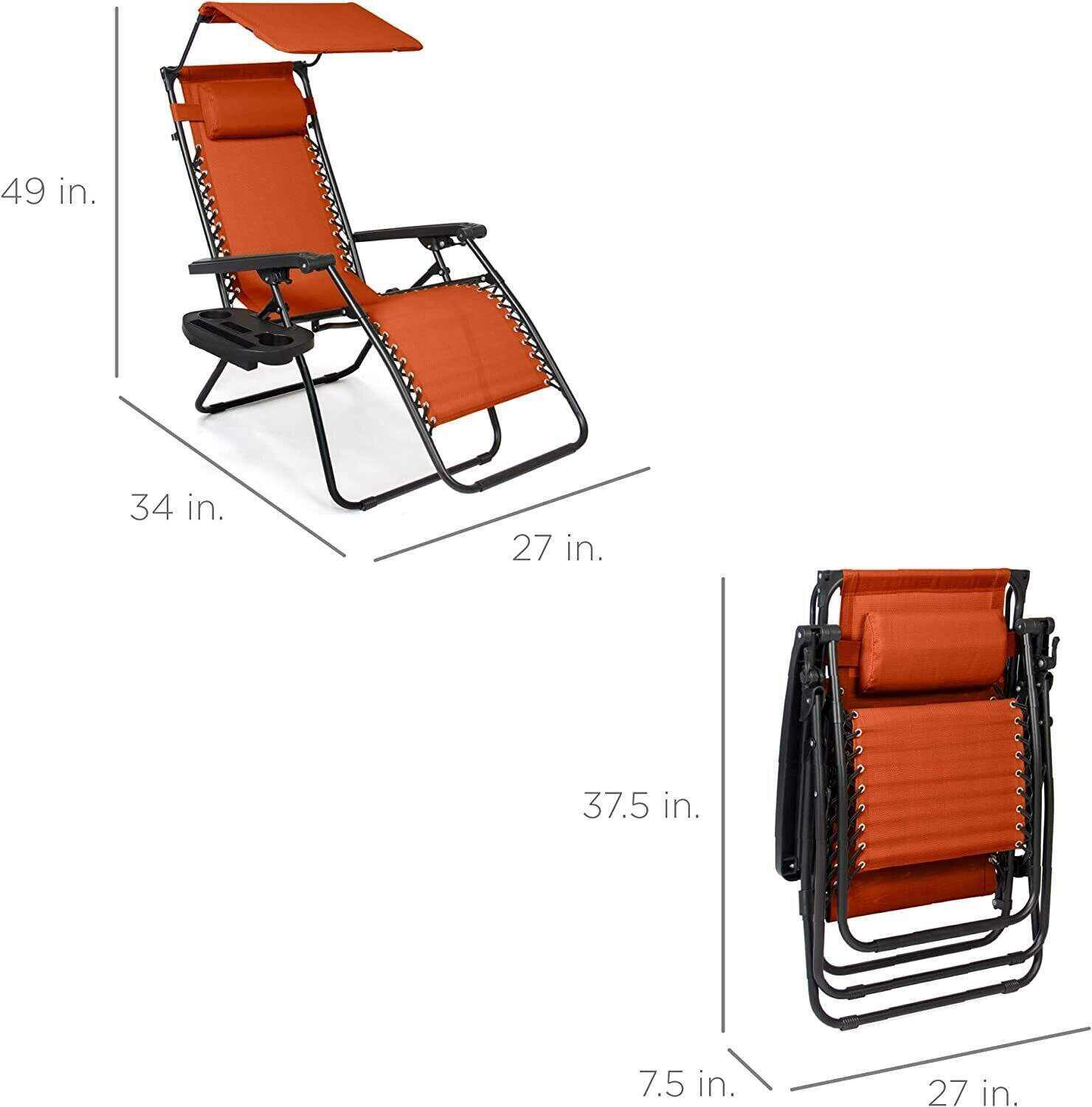 Folding Zero Gravity Recliner Patio Lounge Chair w/Adjustable Canopy Shade, Headrest, Side Accessory Tray, Textilene Mesh - Beige