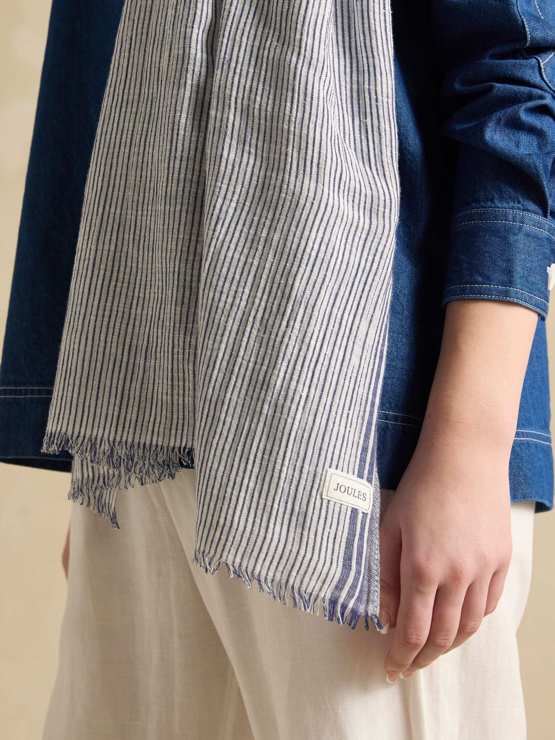 Orla Cream/Navy Lightweight Cotton Scarf