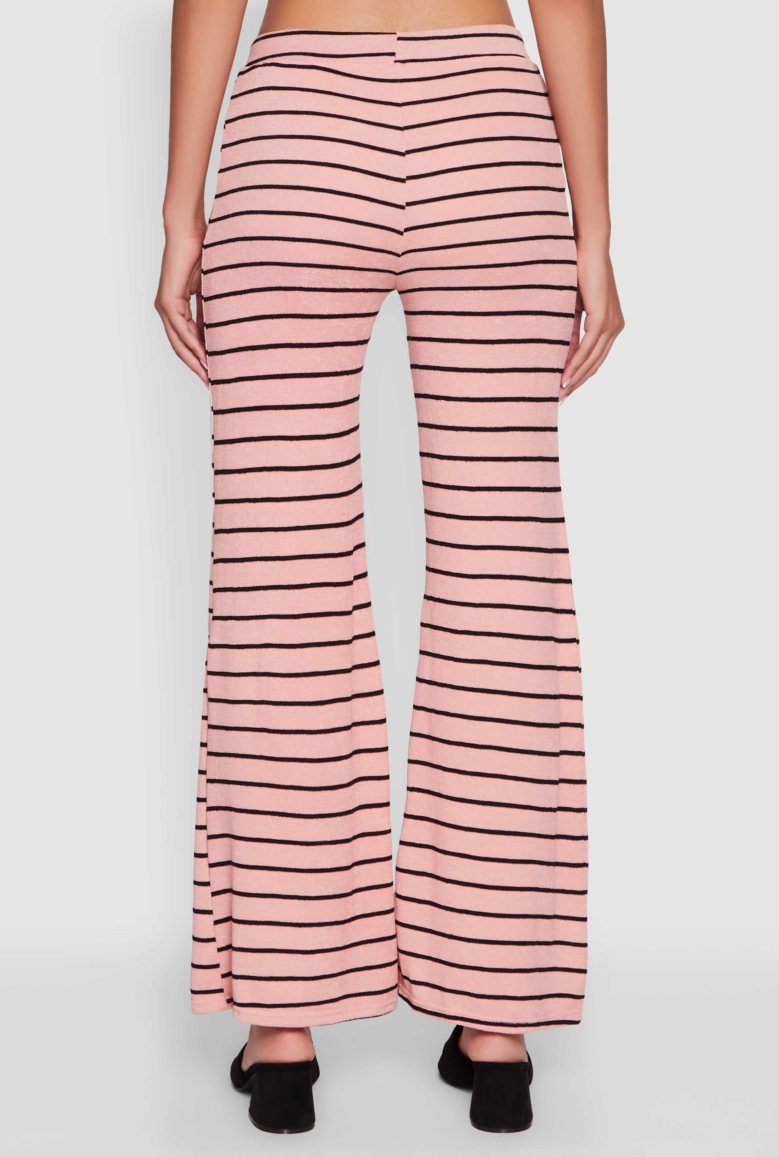 Trendy Striped Brushed Knit Flare Leg Pants