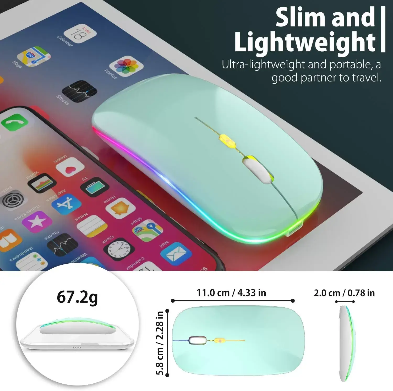 [Upgrade] LED Wireless Mouse, Slim Silent Mouse 2.4G Portable Mobile Optical Office Mouse with USB & Type-c Receiver, 3 Adjustable DPI Levels for Notebook, PC, Laptop, Computer, MacBook (Pink)