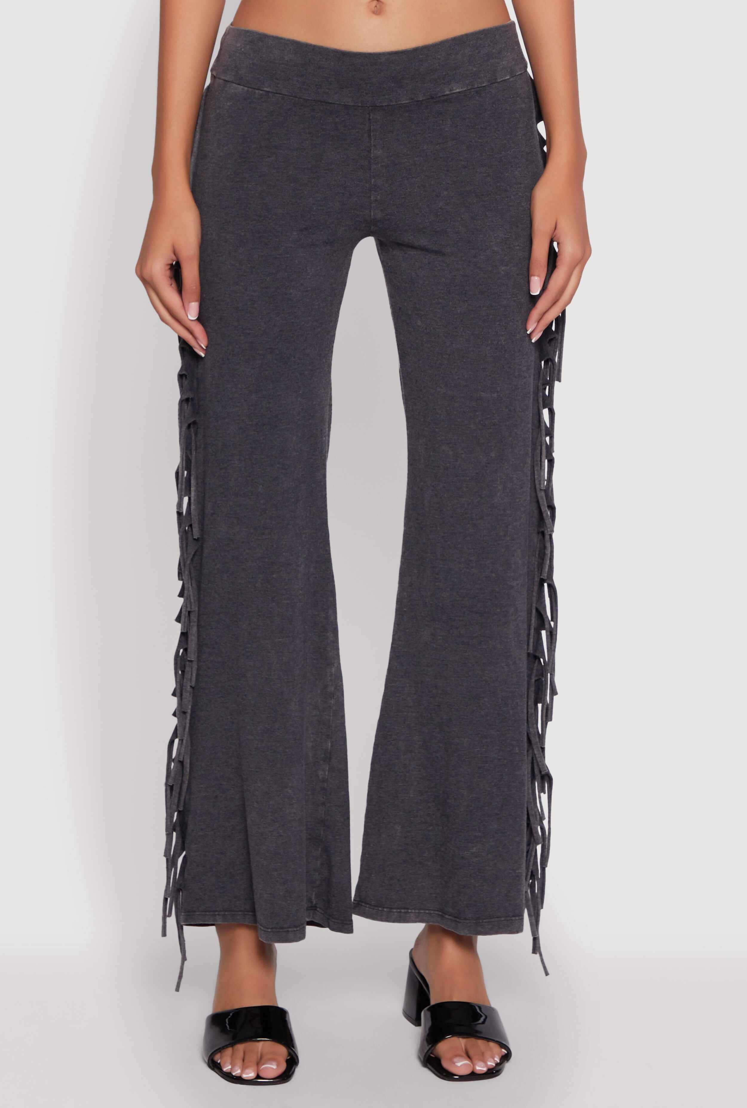 Mineral Wash Fringe Side Flared Pants