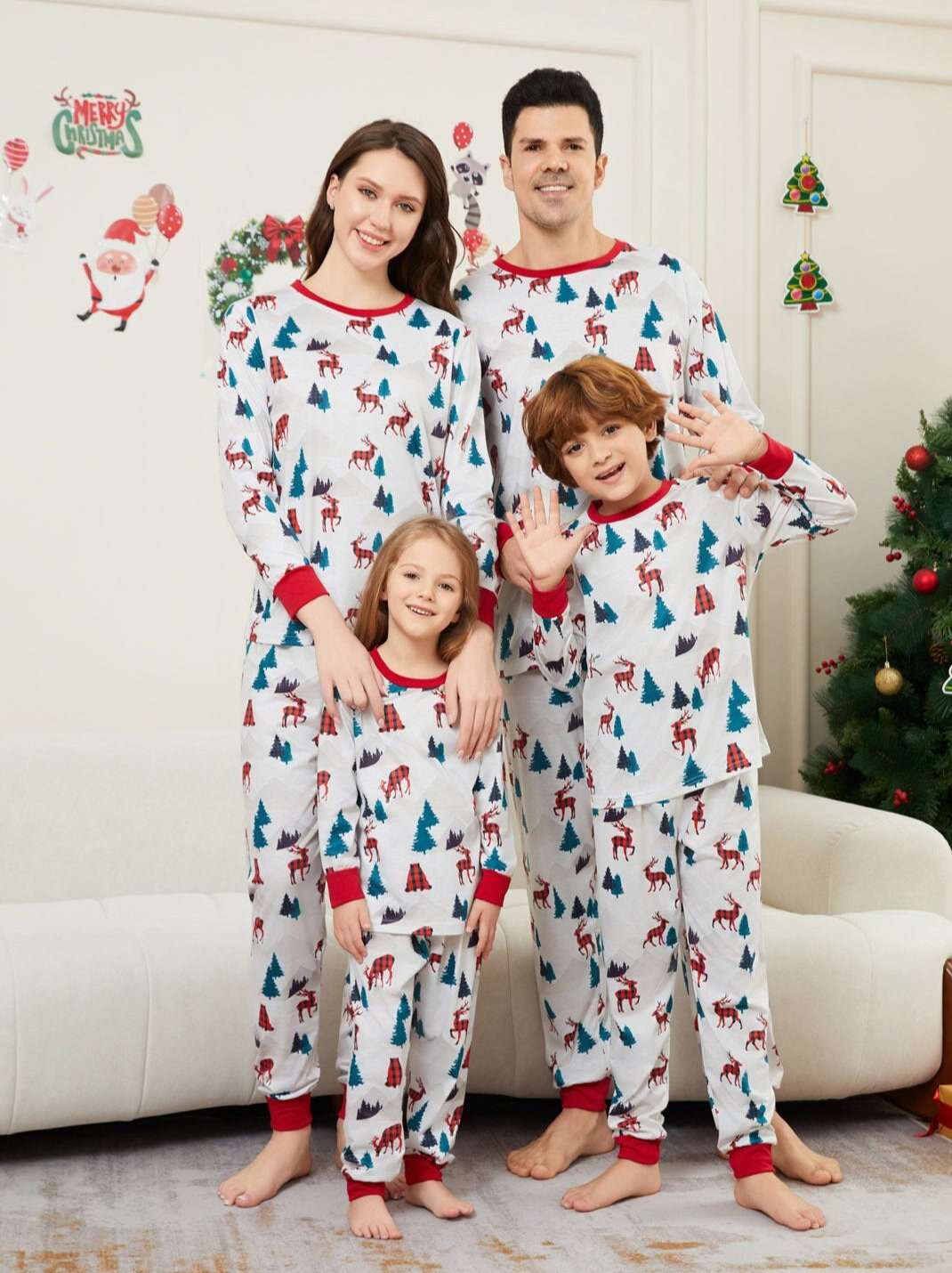 Christmas White Printed Family Matching Christmas Pajamas Sets