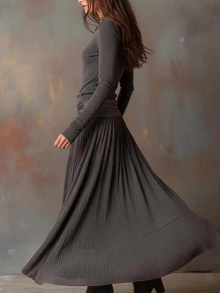 Retro grey ribbed stretch slim-fit dress