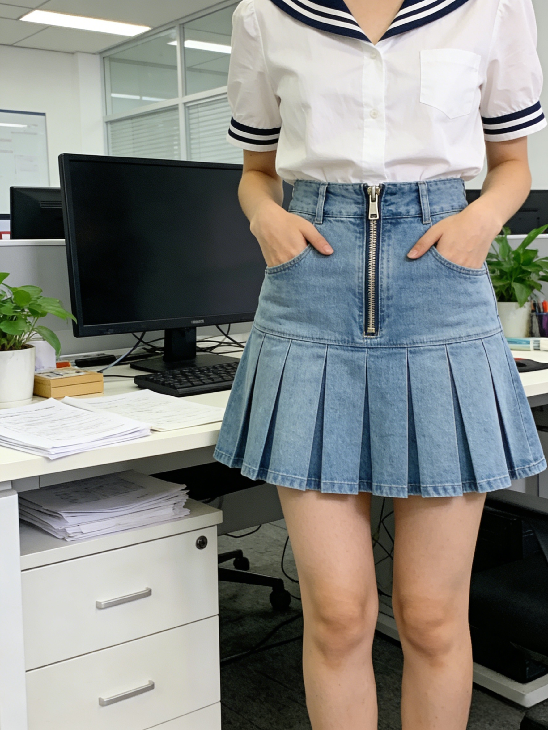 Stylish Blue Pockets High Waist Patchwork Denim Skirts Summer