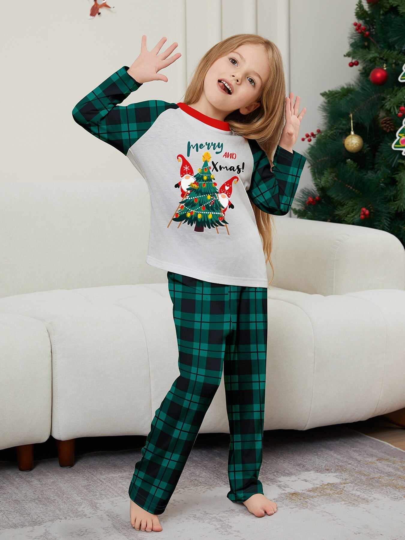 Christmas Parent-Child Santa Plaid Print Pajama Set