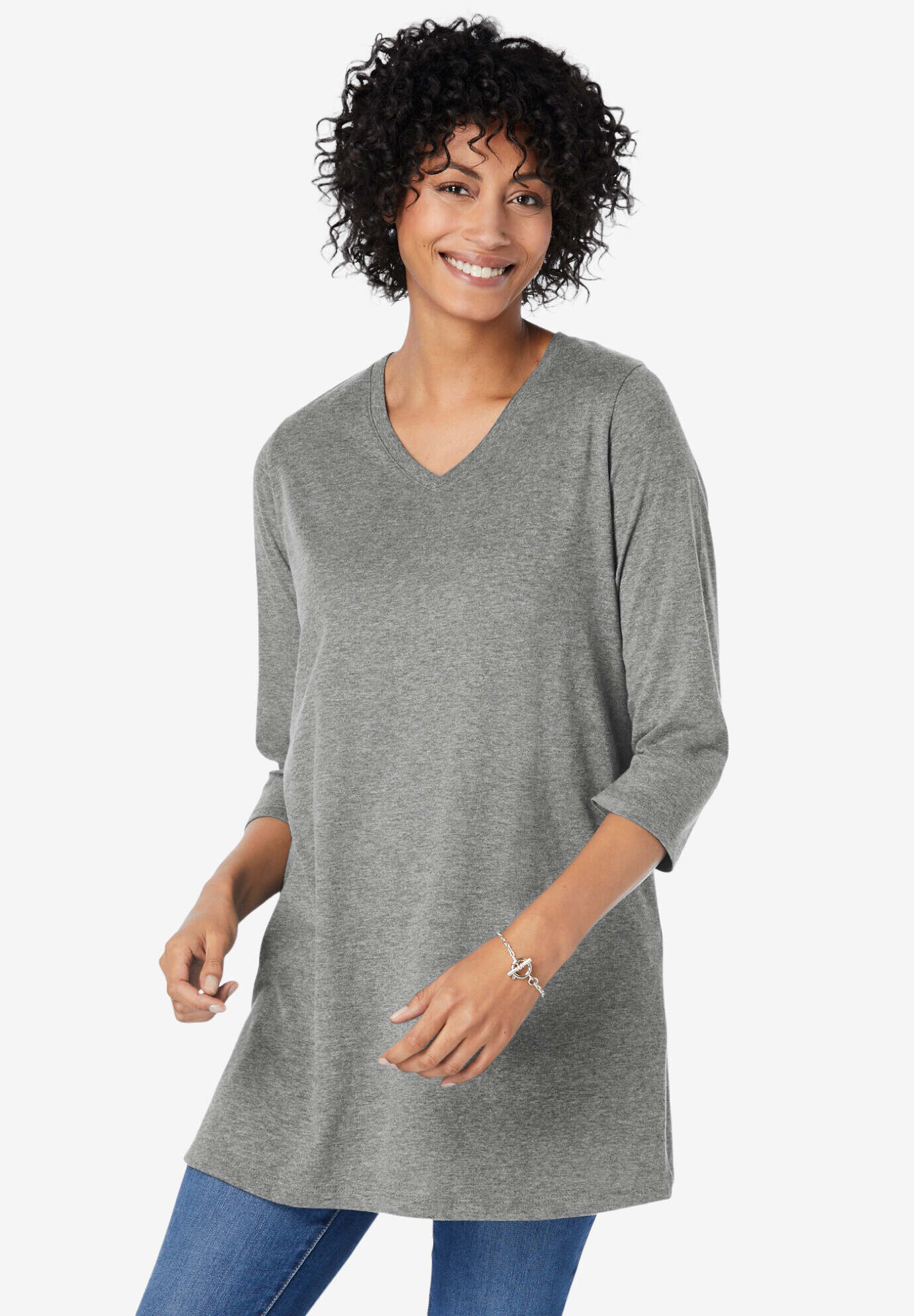 Perfect Three-Quarter Sleeve V-Neck Tunic