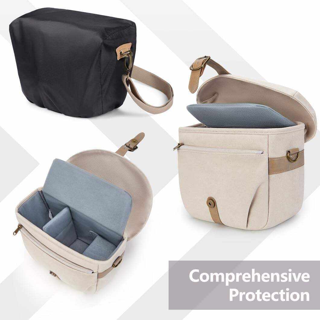 BAGSMART Camera Bag, SLR DSLR Canvas Camera Case, Vintage Padded Camera Shoulder Bag with Rain Cover for Women, Men, Black