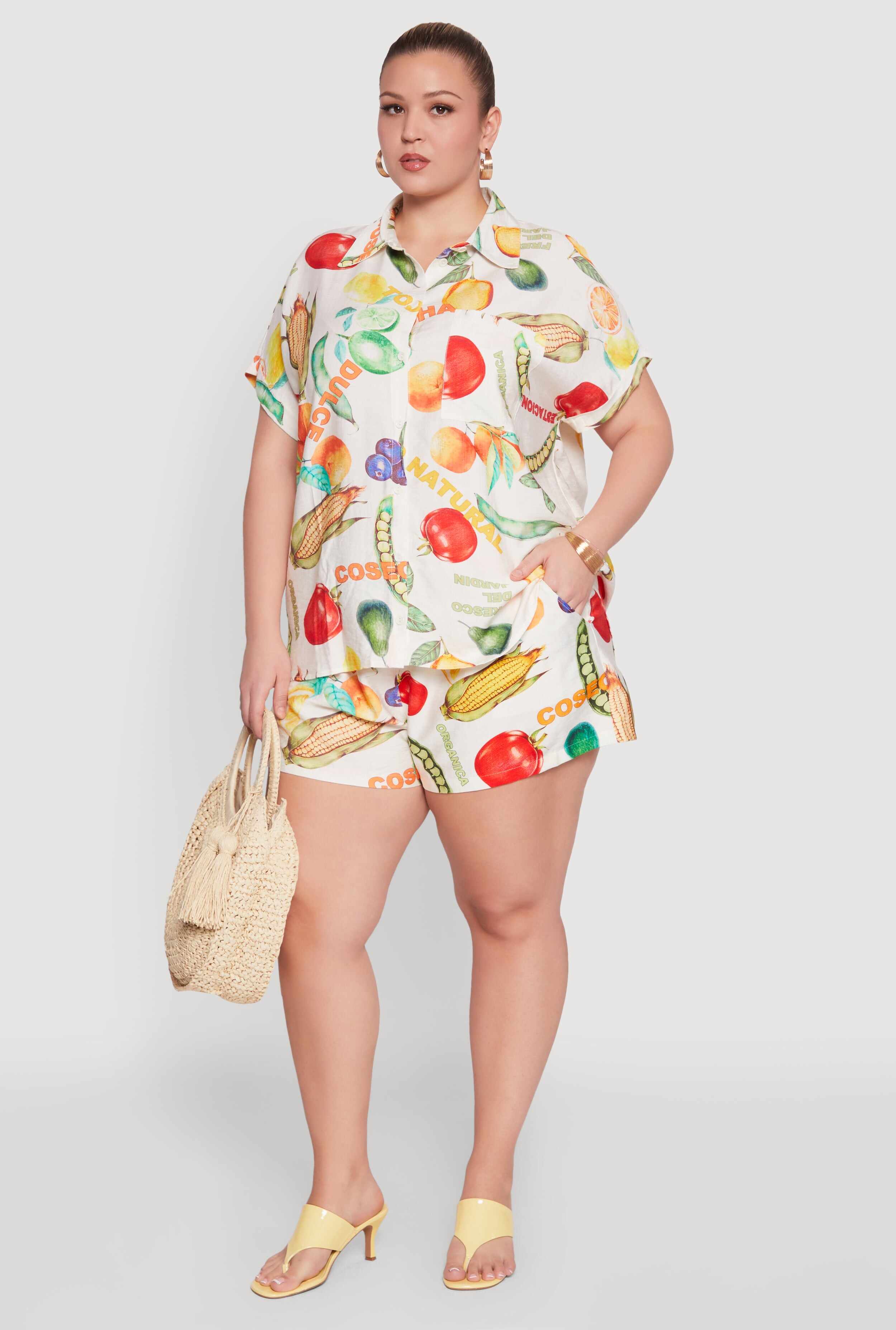 Plus Size Fruit Print Shorts
