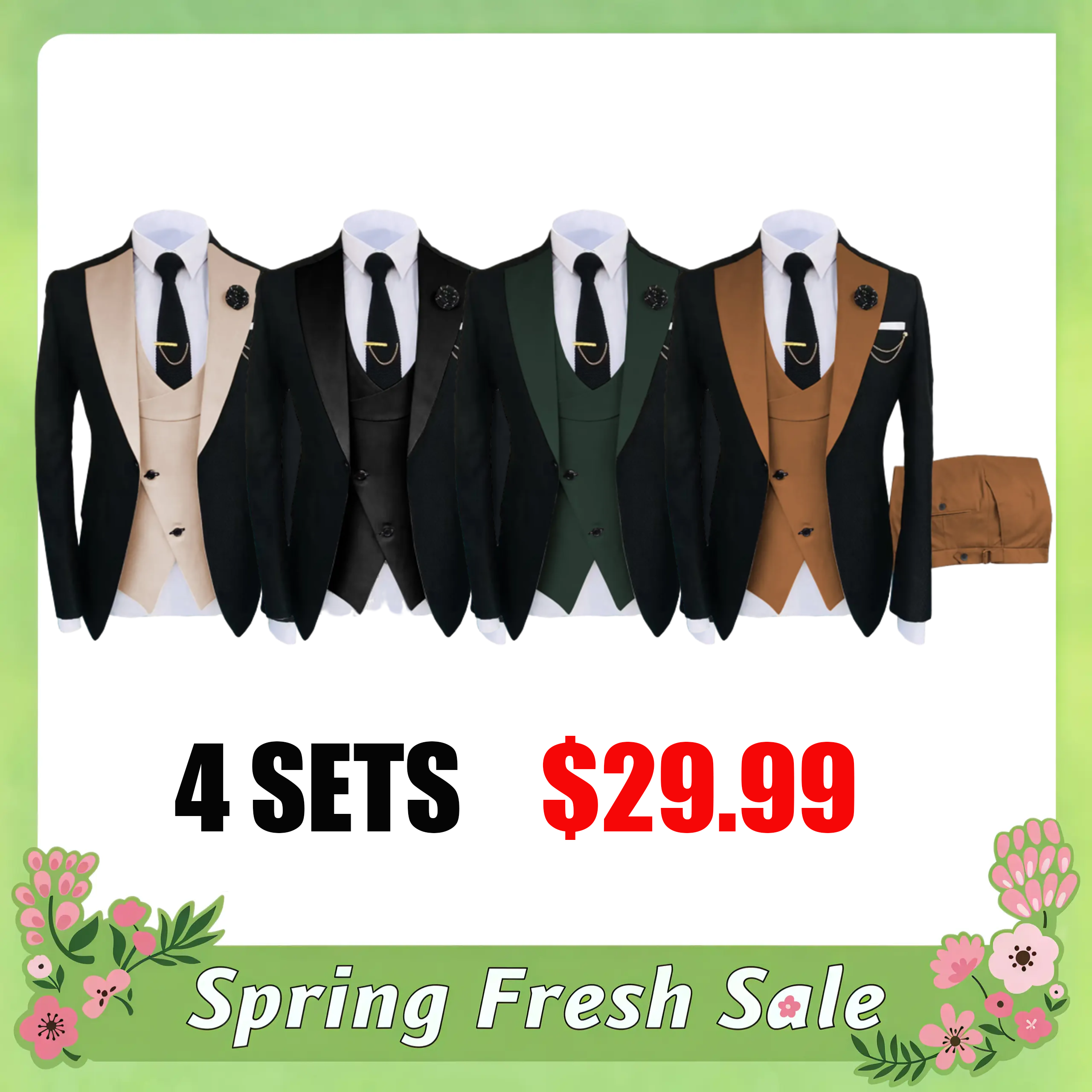 🔥 Last Day For Clearance !Men's 3-Piece Suit Set - Double Breasted Blazer, Vest & Pants
