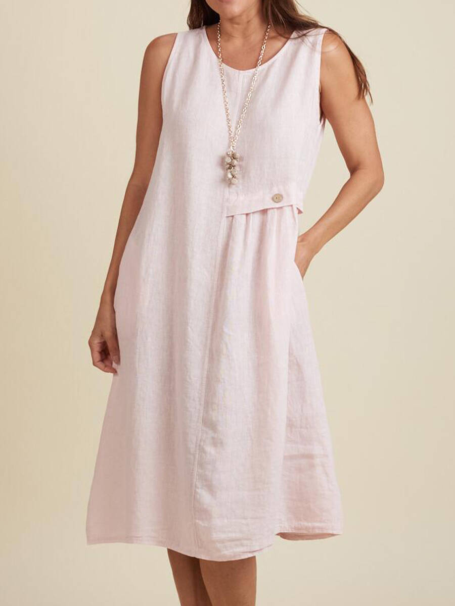 🔥Summer Arrivals🌟Women's Round Neck Pocket Cotton and Linen Dress