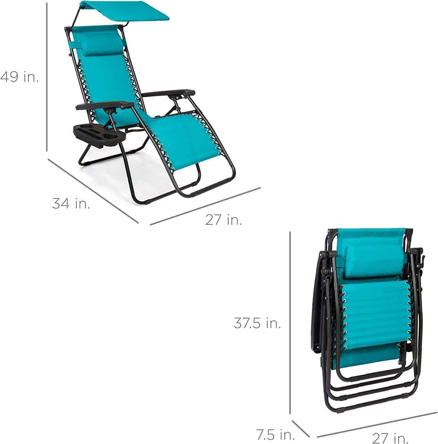Folding Zero Gravity Recliner Patio Lounge Chair w/Adjustable Canopy Shade, Headrest, Side Accessory Tray, Textilene Mesh - Beige