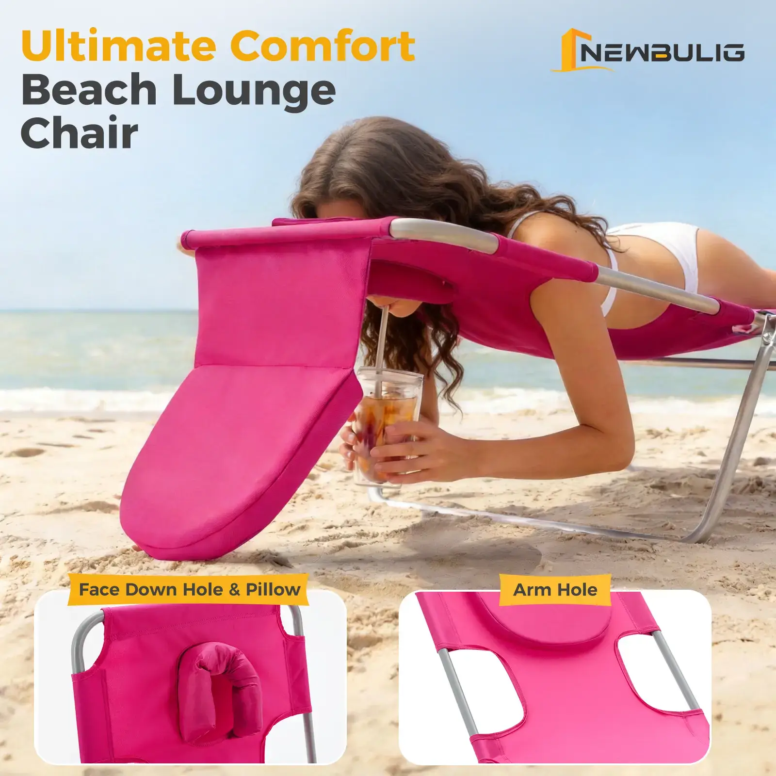 Folding Adjustable Chaise Lounge Chair, Portable Beach Lounge Chair with Backpack Straps & Side Pocket for Outside, Patio, Poolside, Lawn