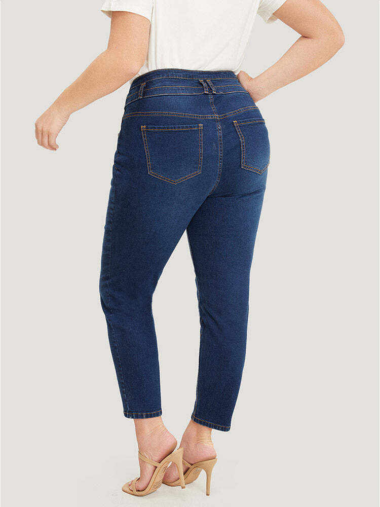 Very Stretchy High Rise Dark Wash Layered Contrast Stitch Jeans