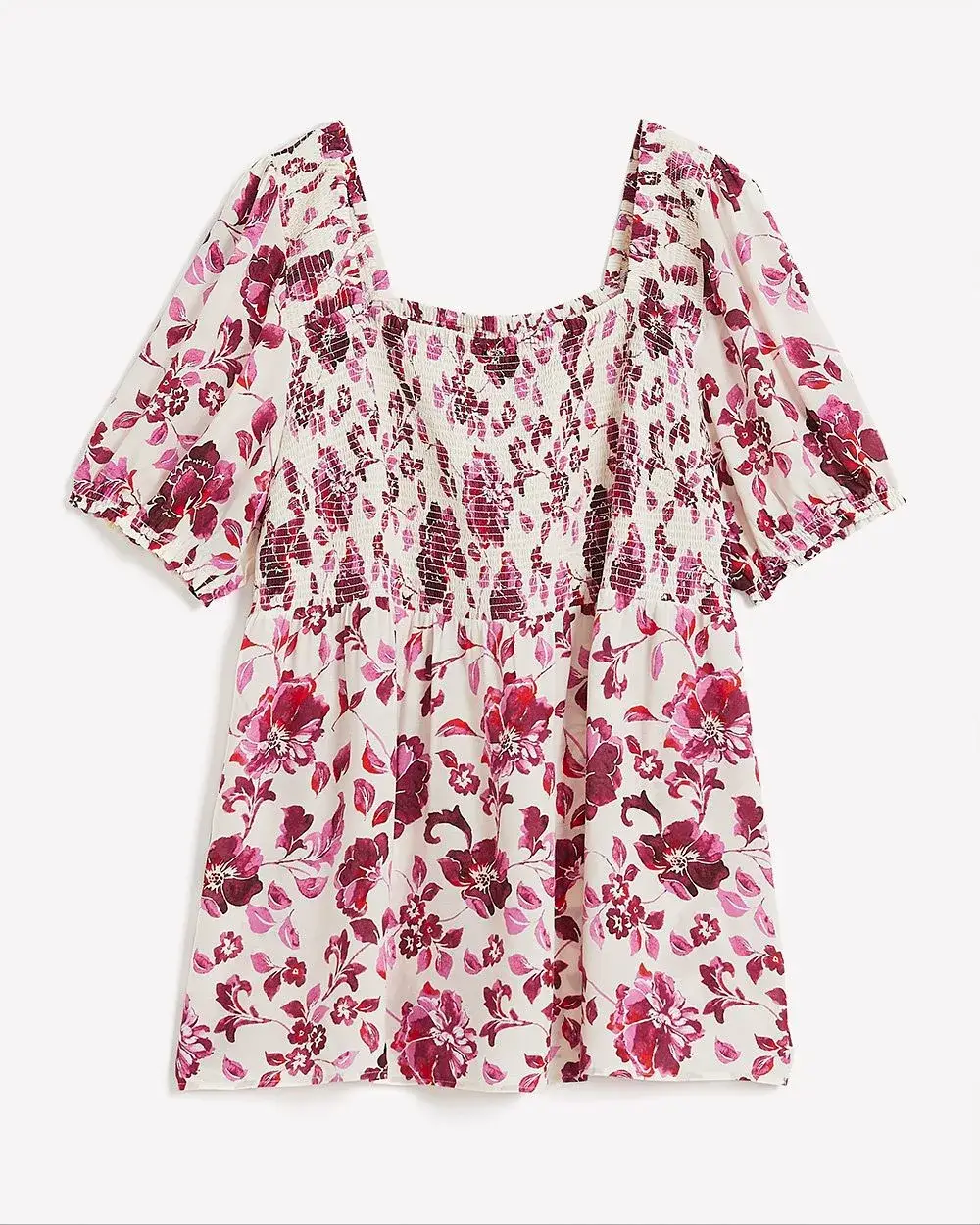 Square-Neck Smocking Blouse