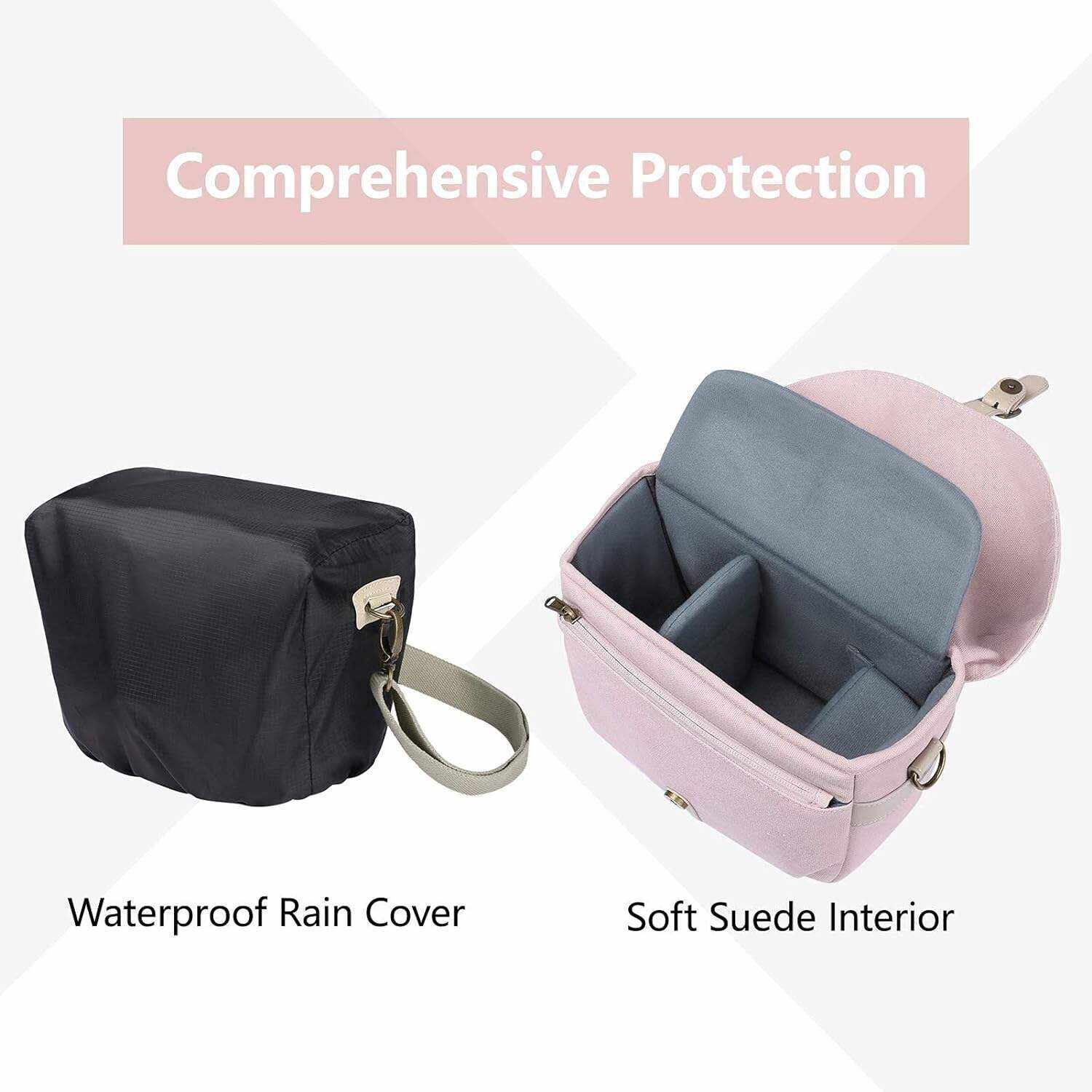 BAGSMART Camera Bag, SLR DSLR Canvas Camera Case, Vintage Padded Camera Shoulder Bag with Rain Cover for Women, Men, Black