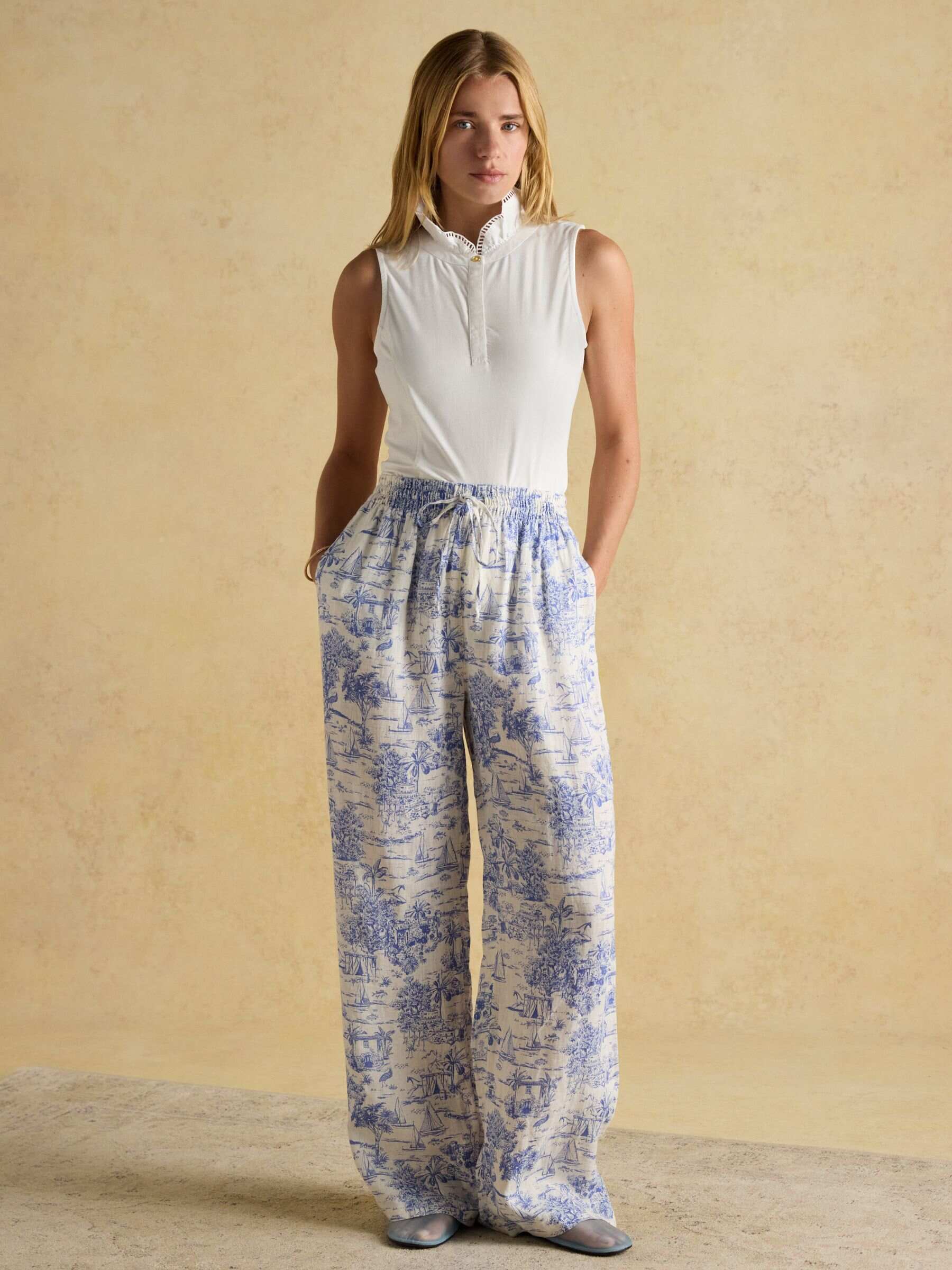 Kate Navy Sleeveless Frill Neck Top