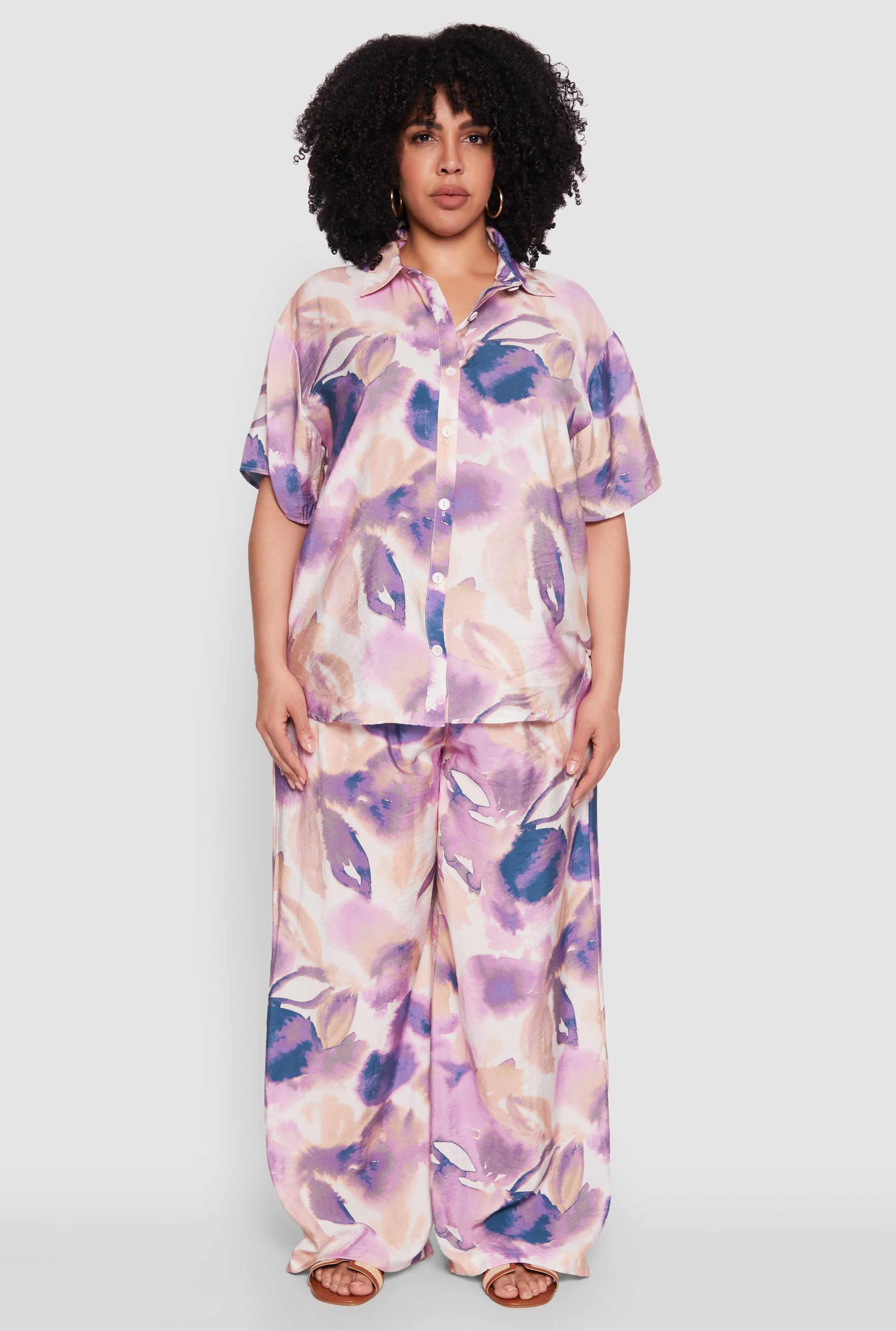 Plus Size Water Color Graphic Palazzo Pants