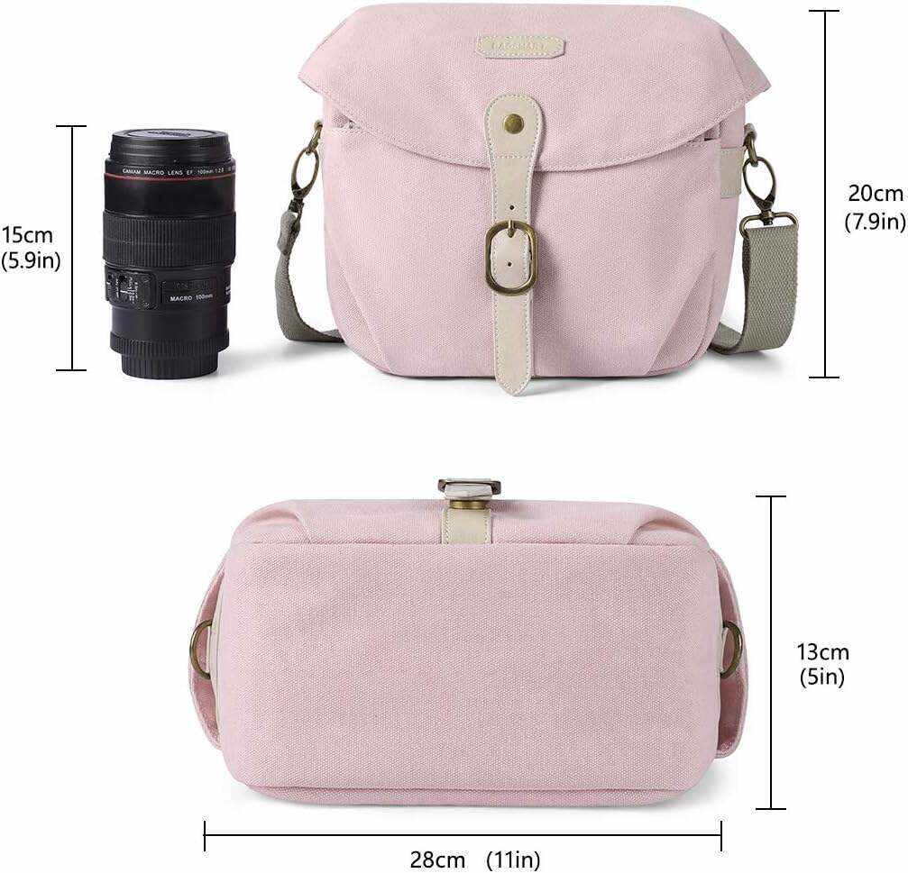 BAGSMART Camera Bag, SLR DSLR Canvas Camera Case, Vintage Padded Camera Shoulder Bag with Rain Cover for Women, Men, Black