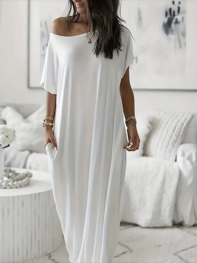 Women's Solid Color Batwing Sleeve Lounge Dress