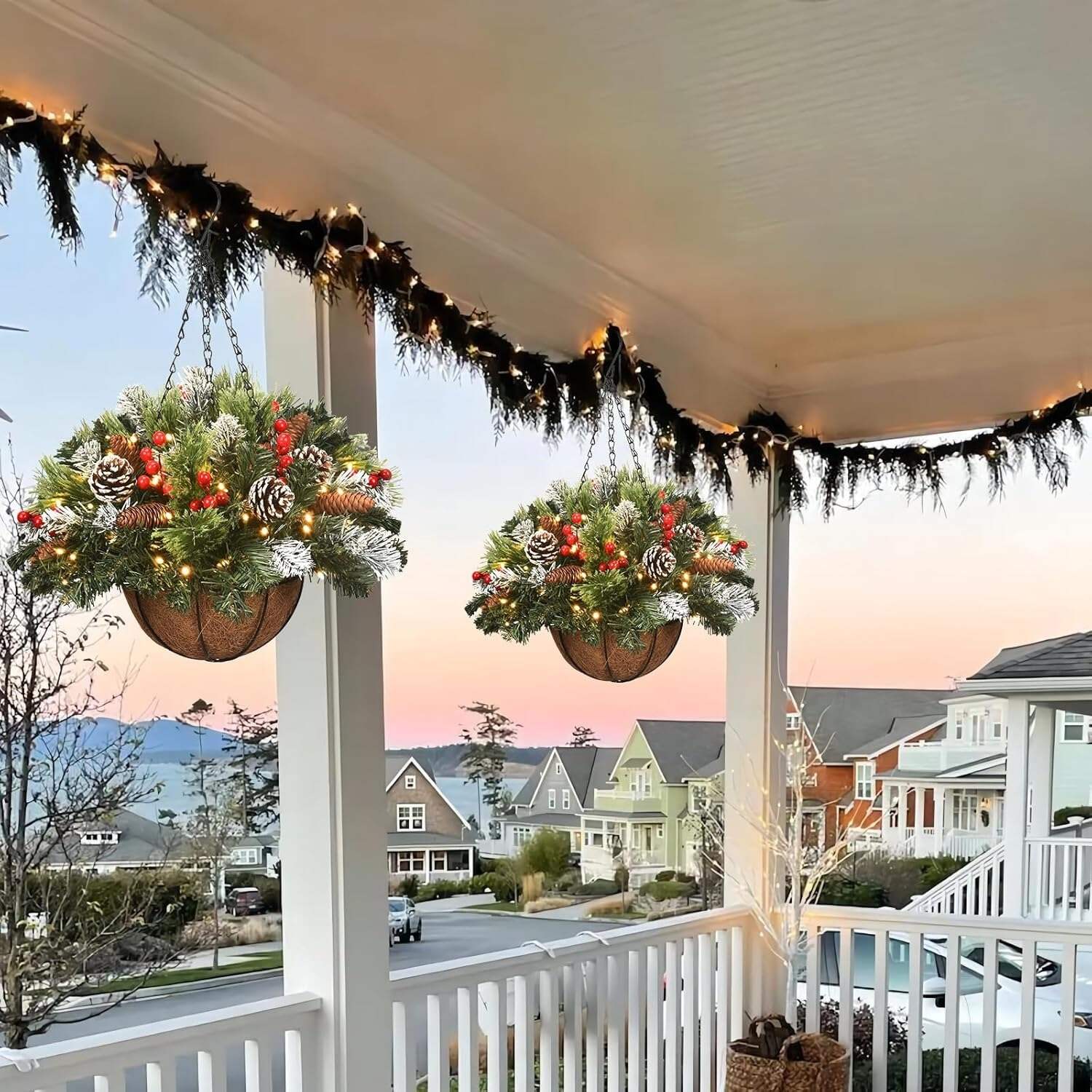 🎅HOT SALE 60% OFF⛄ - Lit 'Feel Real' Artificial Christmas Hanging Basket
