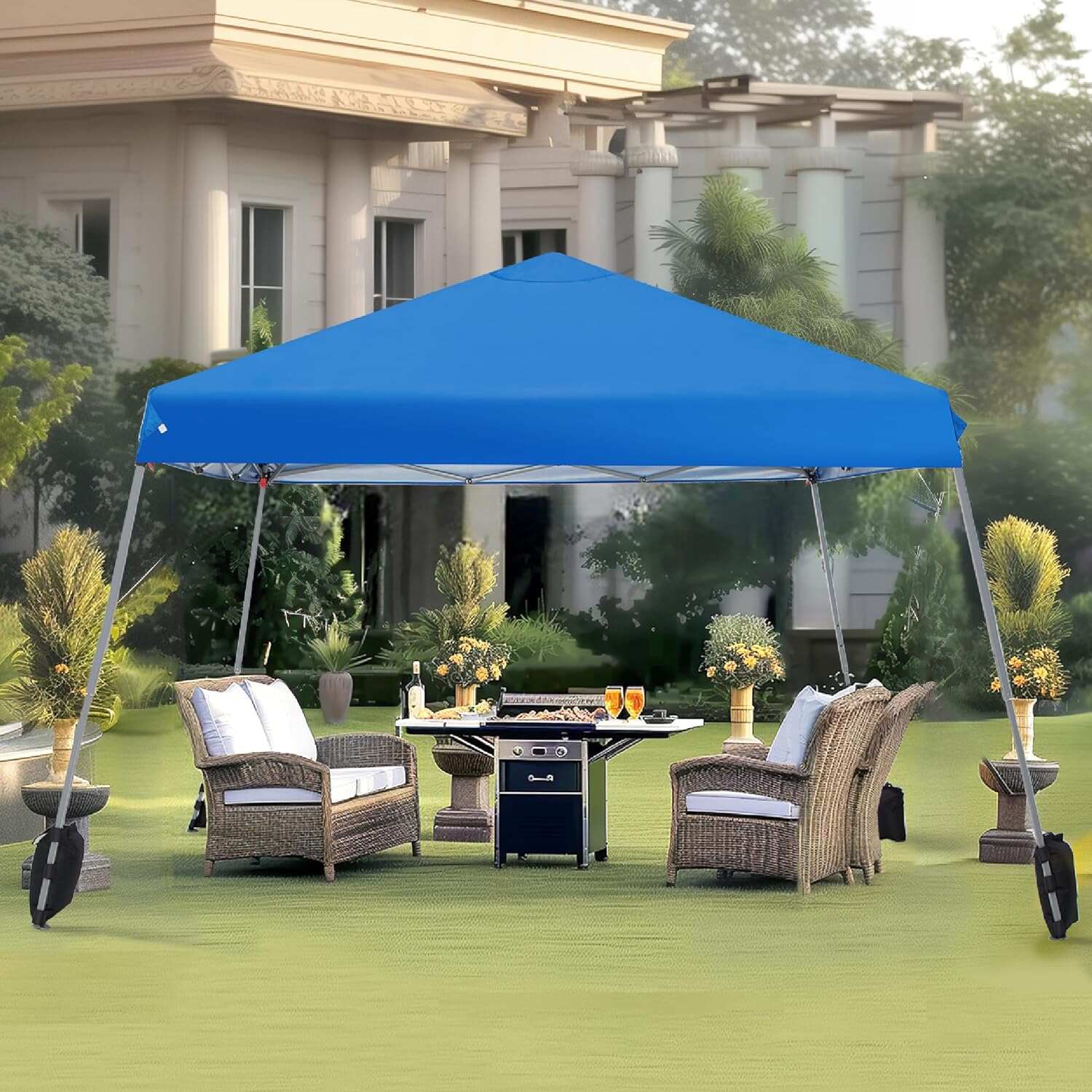PHI VILLA Outdoor Pop up Canopy 10'x10' Tent Camping Sun Shelter-Series Party Tent, 100 Sq. Ft of Shade (Blue)