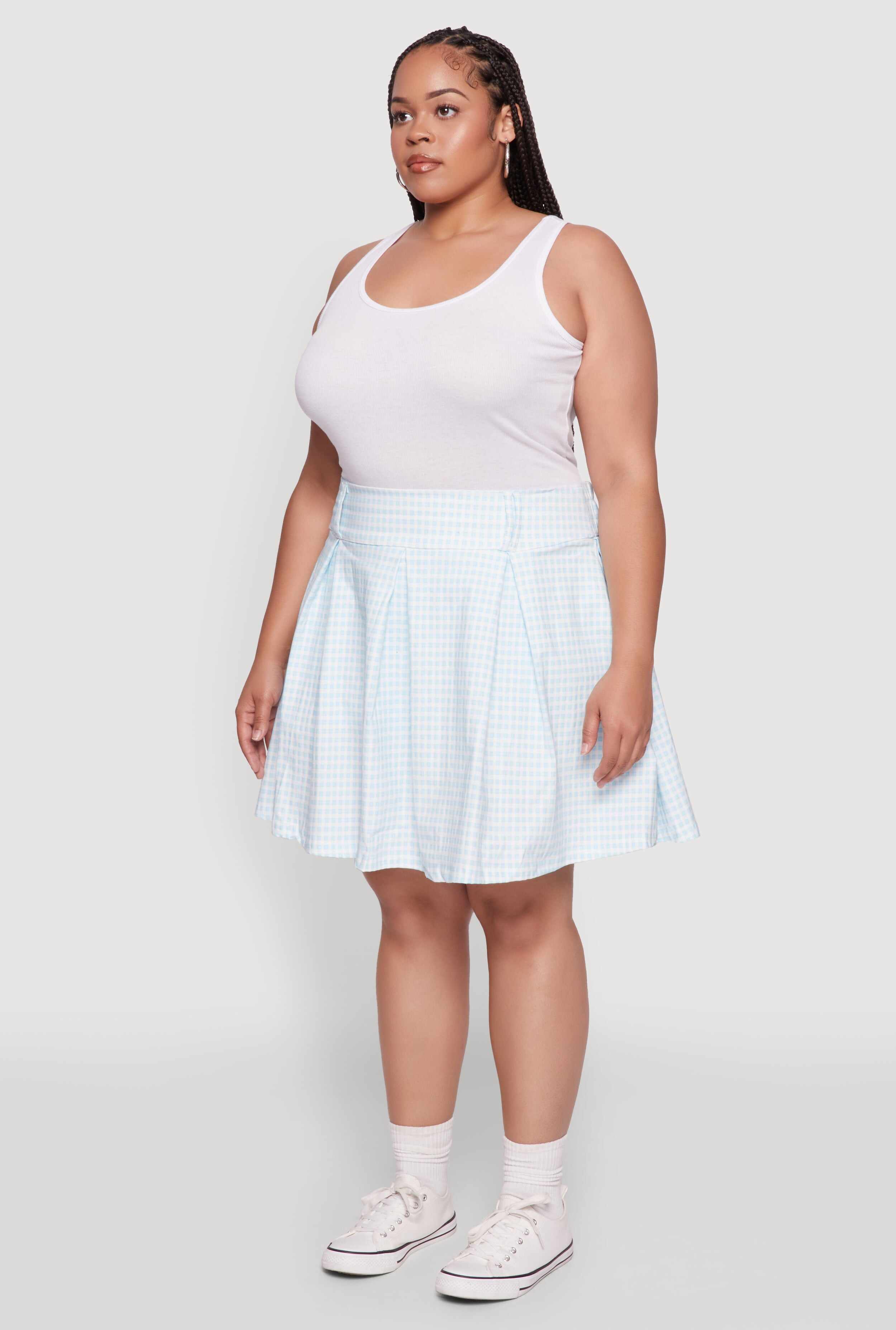 Plus Size Trendy Plaid High Waist Pleated Skirt