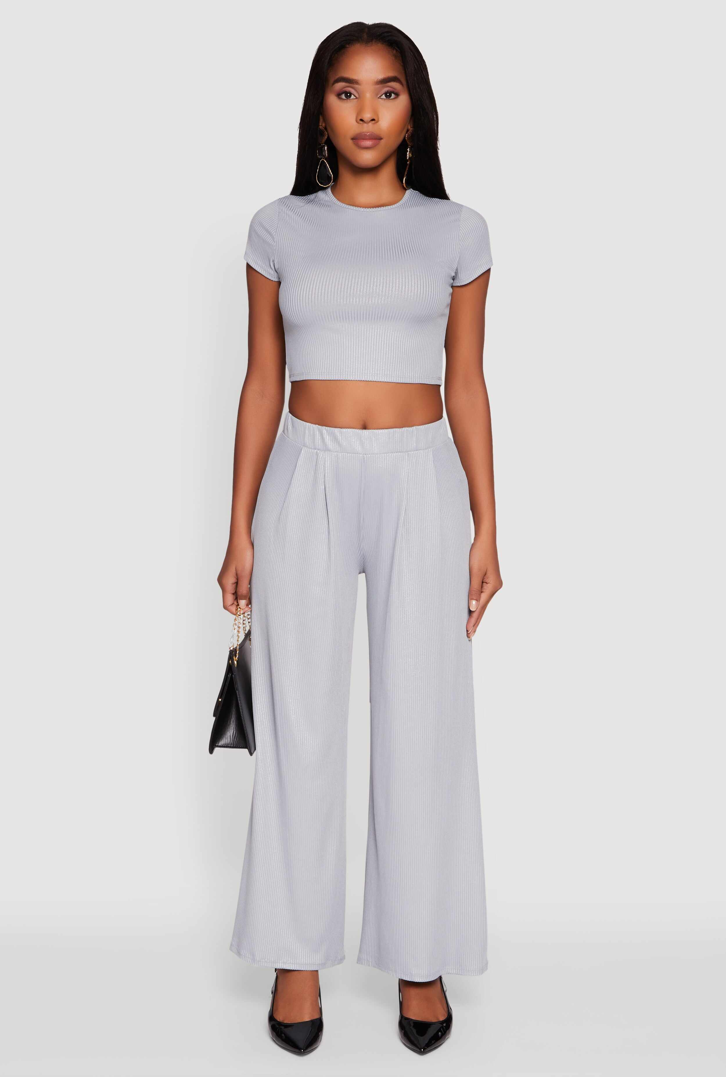 Lurex Ribbed Knit Cropped Top