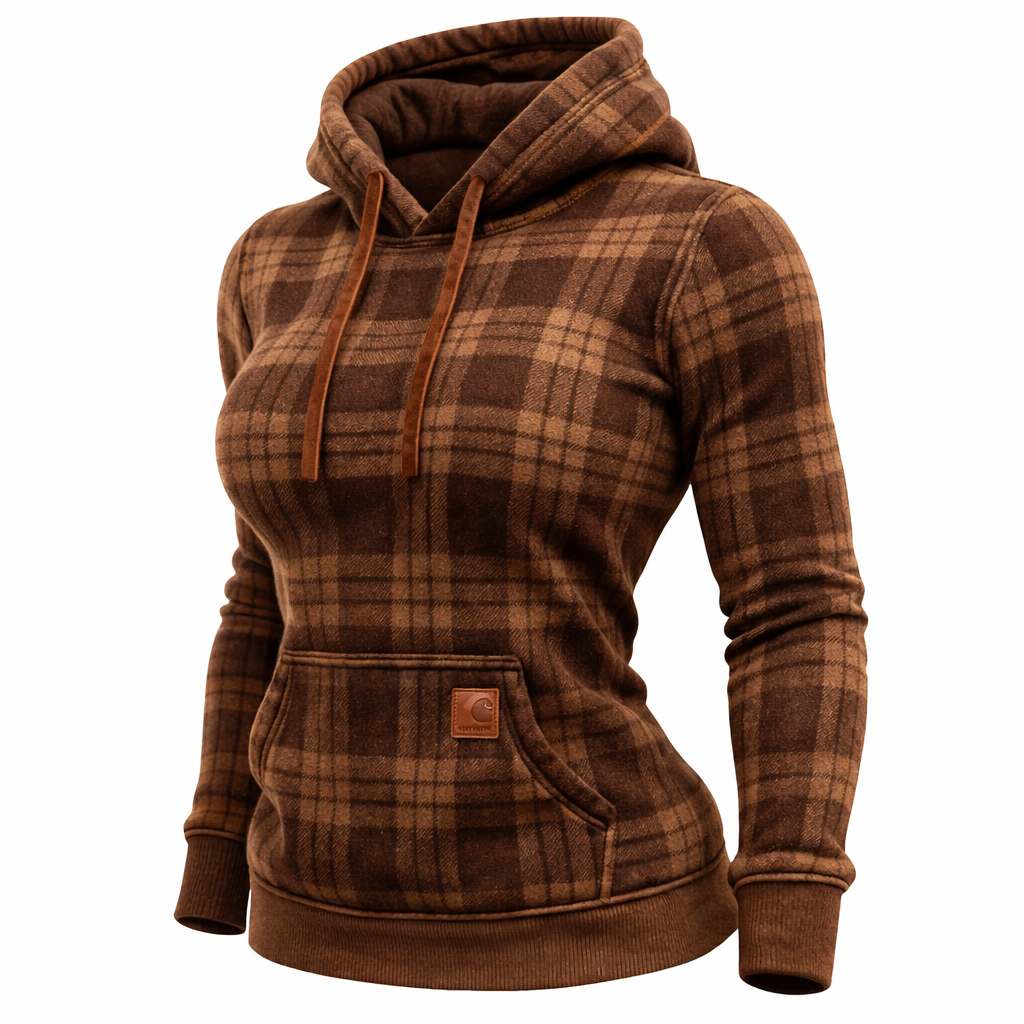 Carhartt Women's Vintage Western Cowgirl Plaid Print Pocket Hoodie-Light Gray